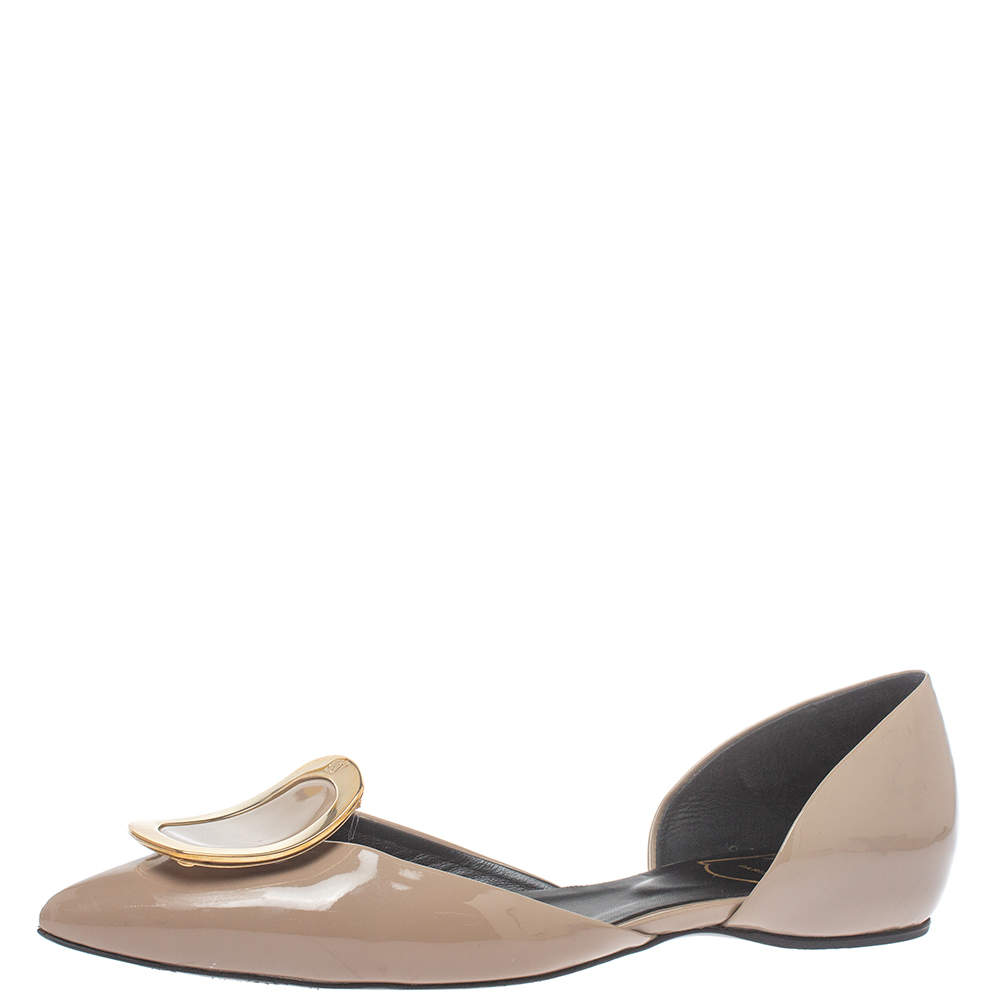 Pre Owned Roger Vivier Brown Patent Leather D'orsay Ballet Flats Size 35