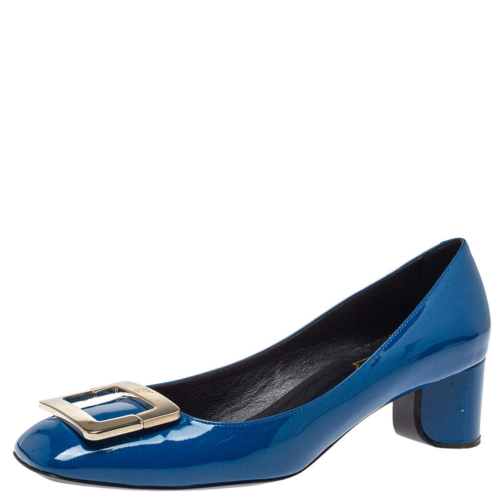 Pre Owned Roger Vivier Blue Patent Leather Belle Pumps Size 38
