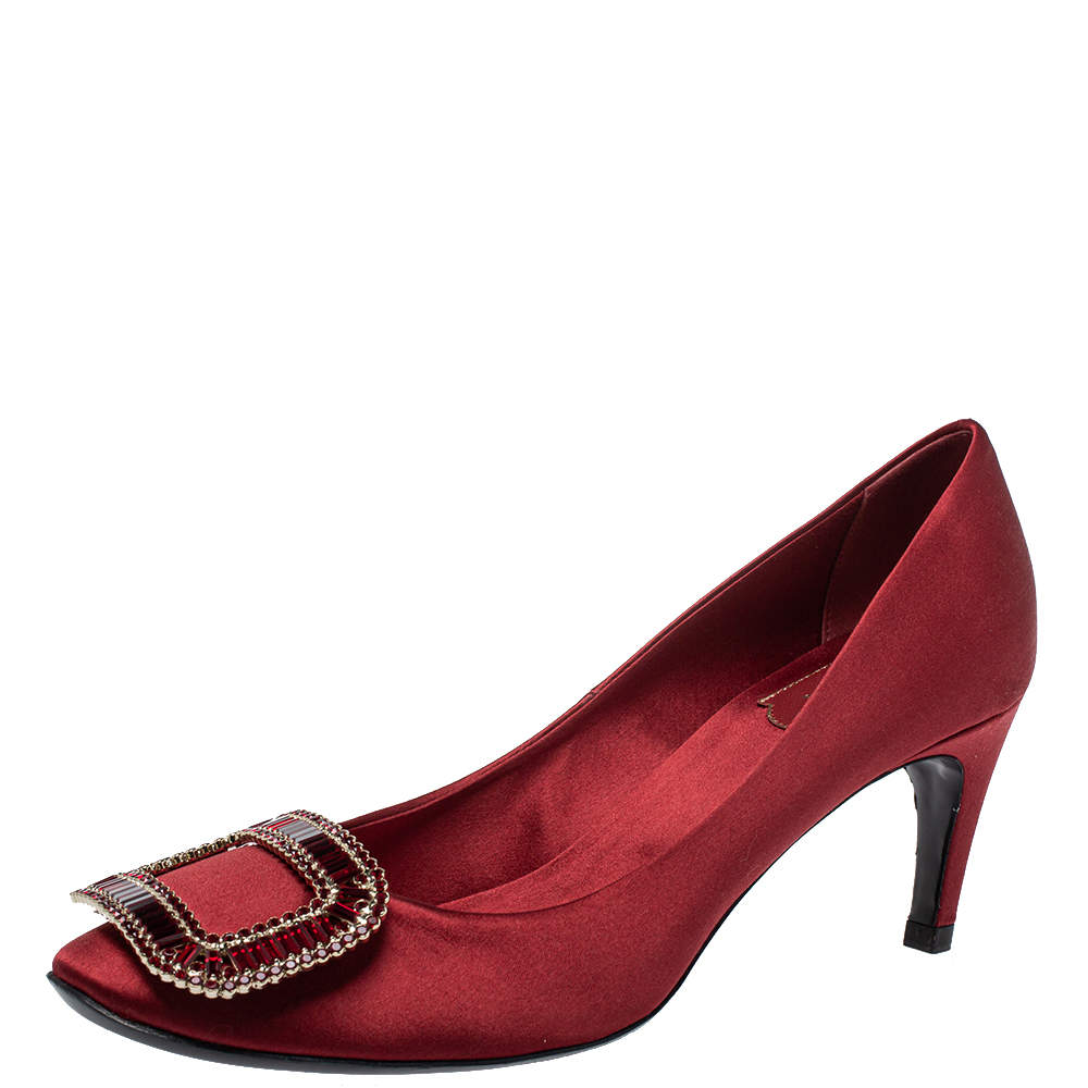 Pre Owned Roger Vivier Pink Satin Belle Vivier Strass Trompette Pumps Size 37.5