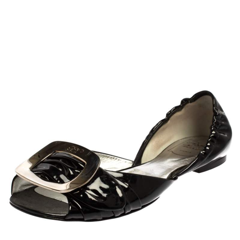 Roger Vivier Black Patent Leather Ballet Flats Size 38.5