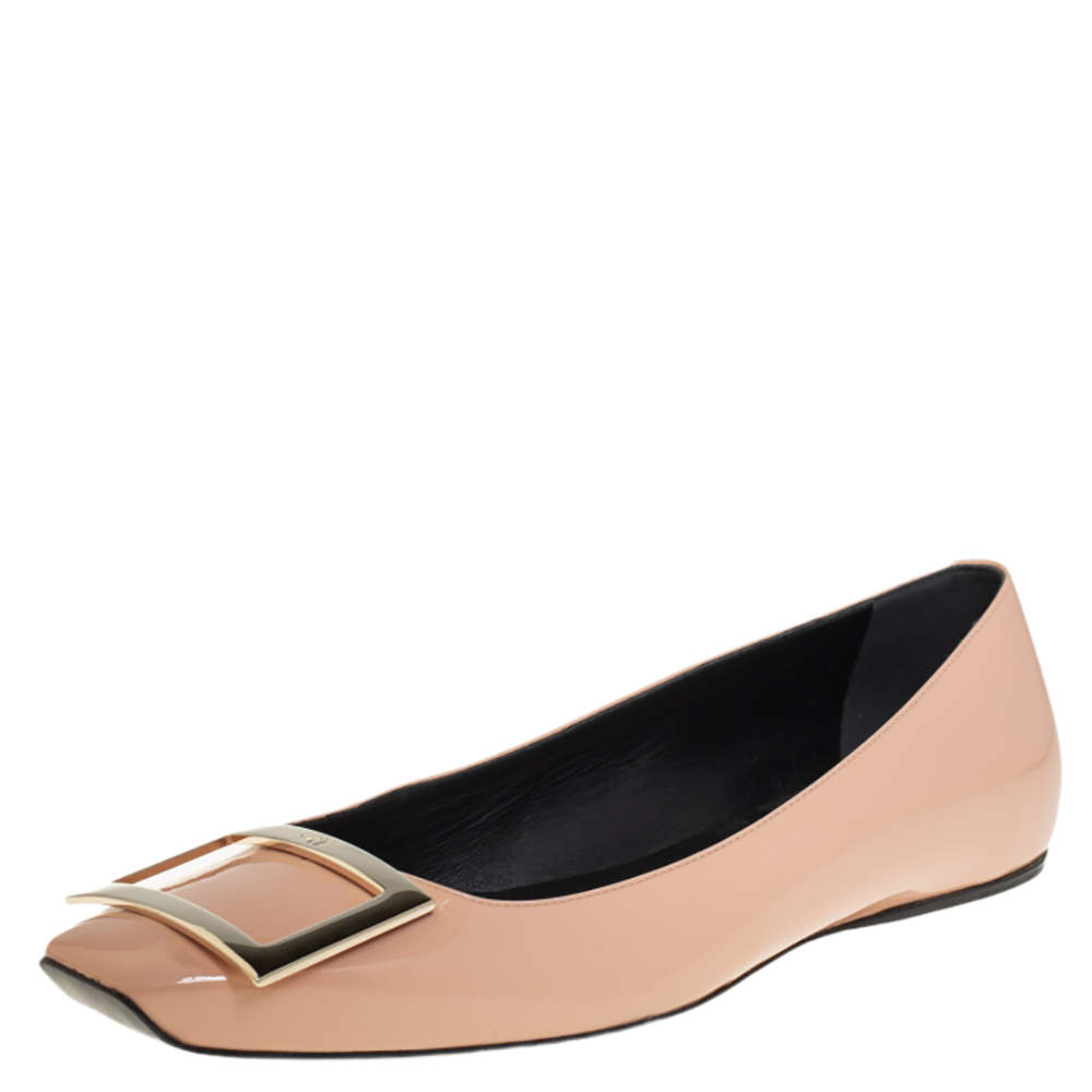 Pre Owned Roger Vivier Beige Patent Leather Trompette Ballet Flats Size 37