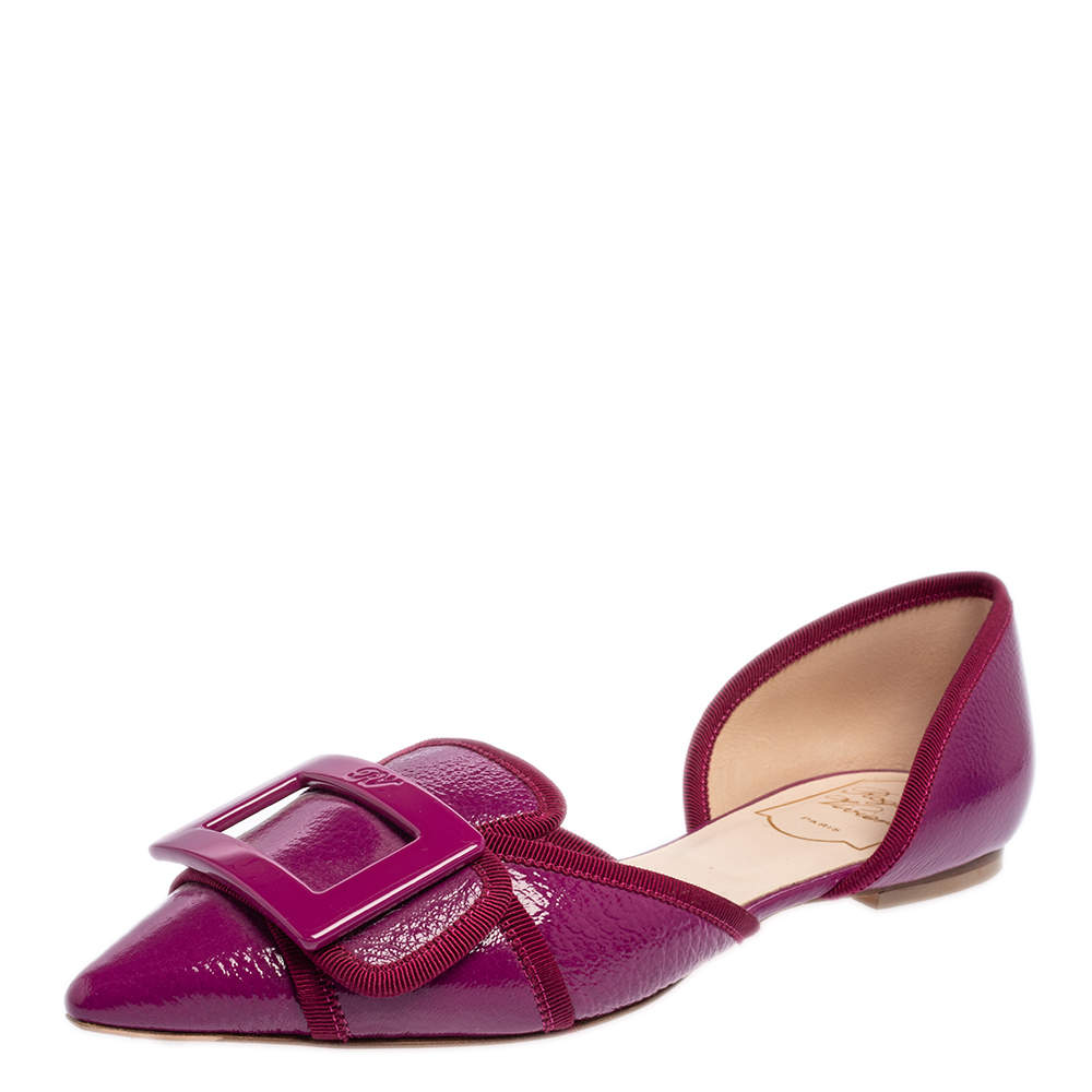 Pre Owned Roger Vivier Pink Patent Leather Gommettine Ballet Flats Size 38