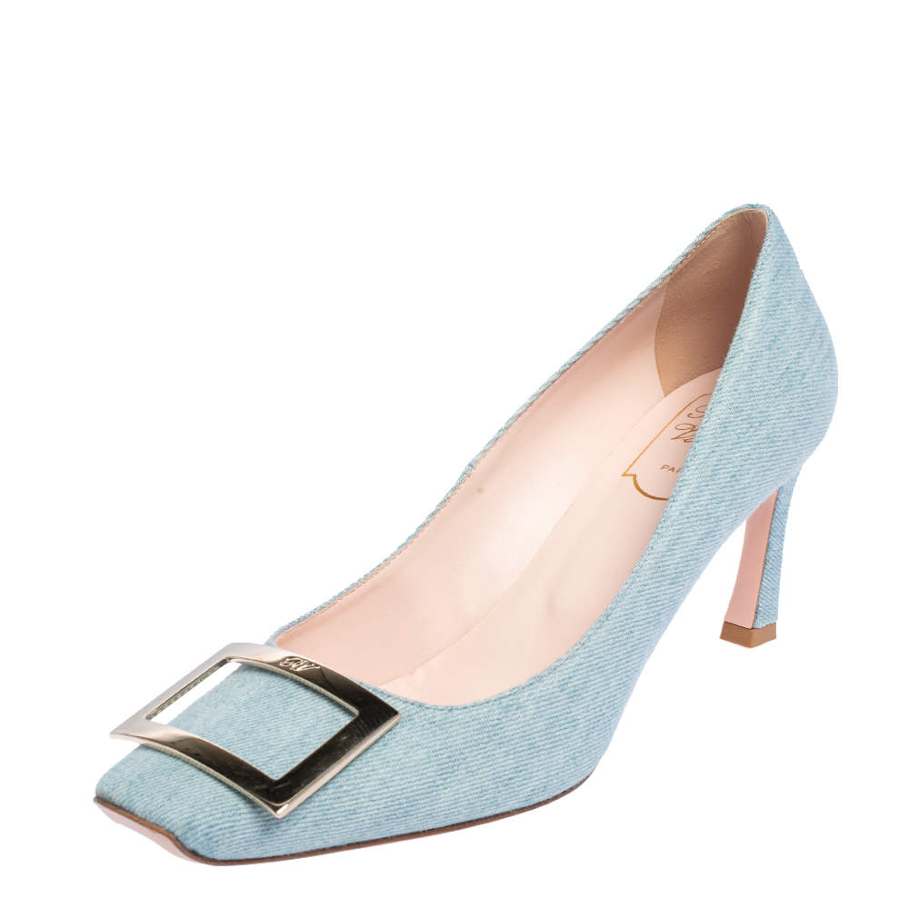 Pre Owned Roger Vivier Blue Denim Belle Pumps Size 38