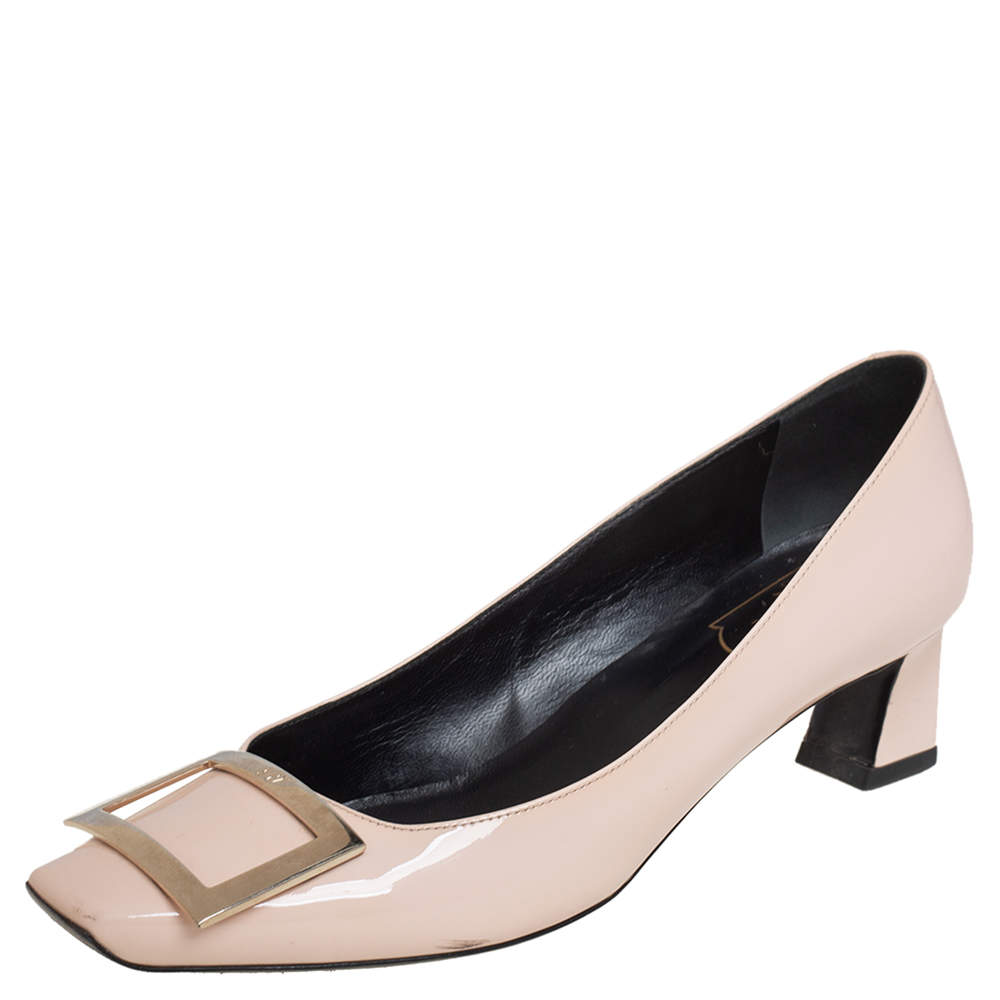 Pre Owned Roger Vivier Beige Patent Leather Belle Pumps Size 38