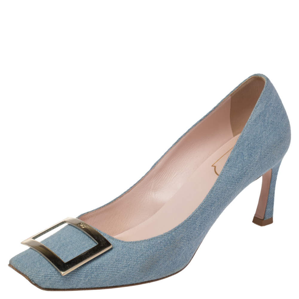 Pre Owned Roger Vivier Blue Denim Belle Pumps Size 38