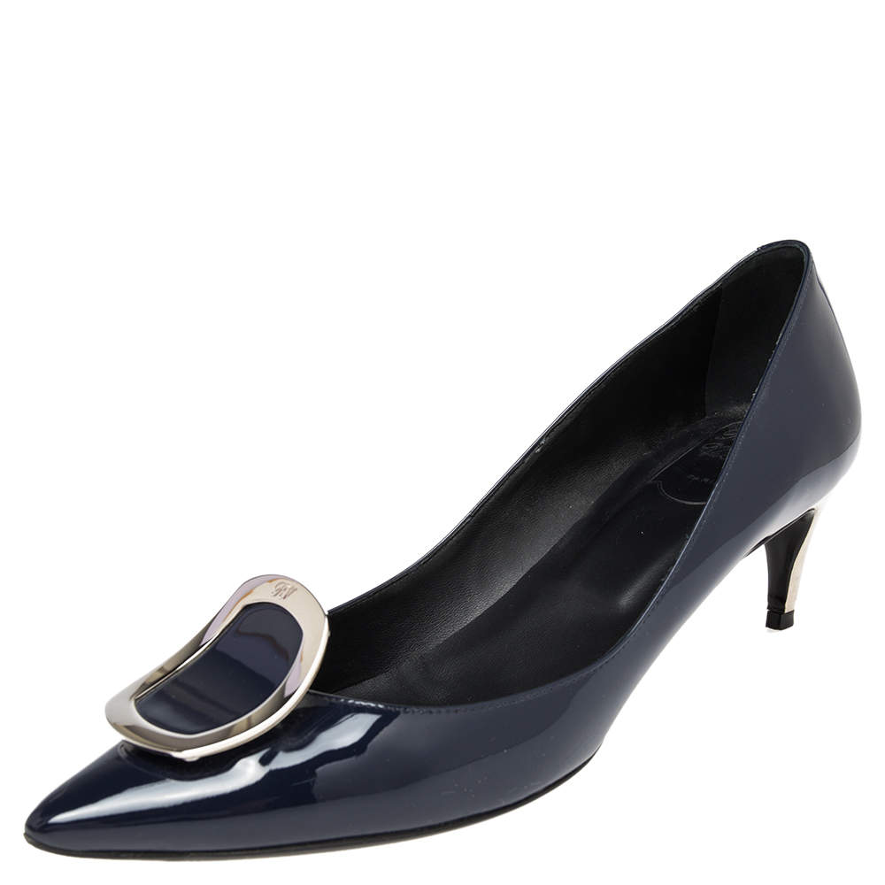 Roger Vivier Navy Blue Patent Leather Sexy Choc Pumps Size 40