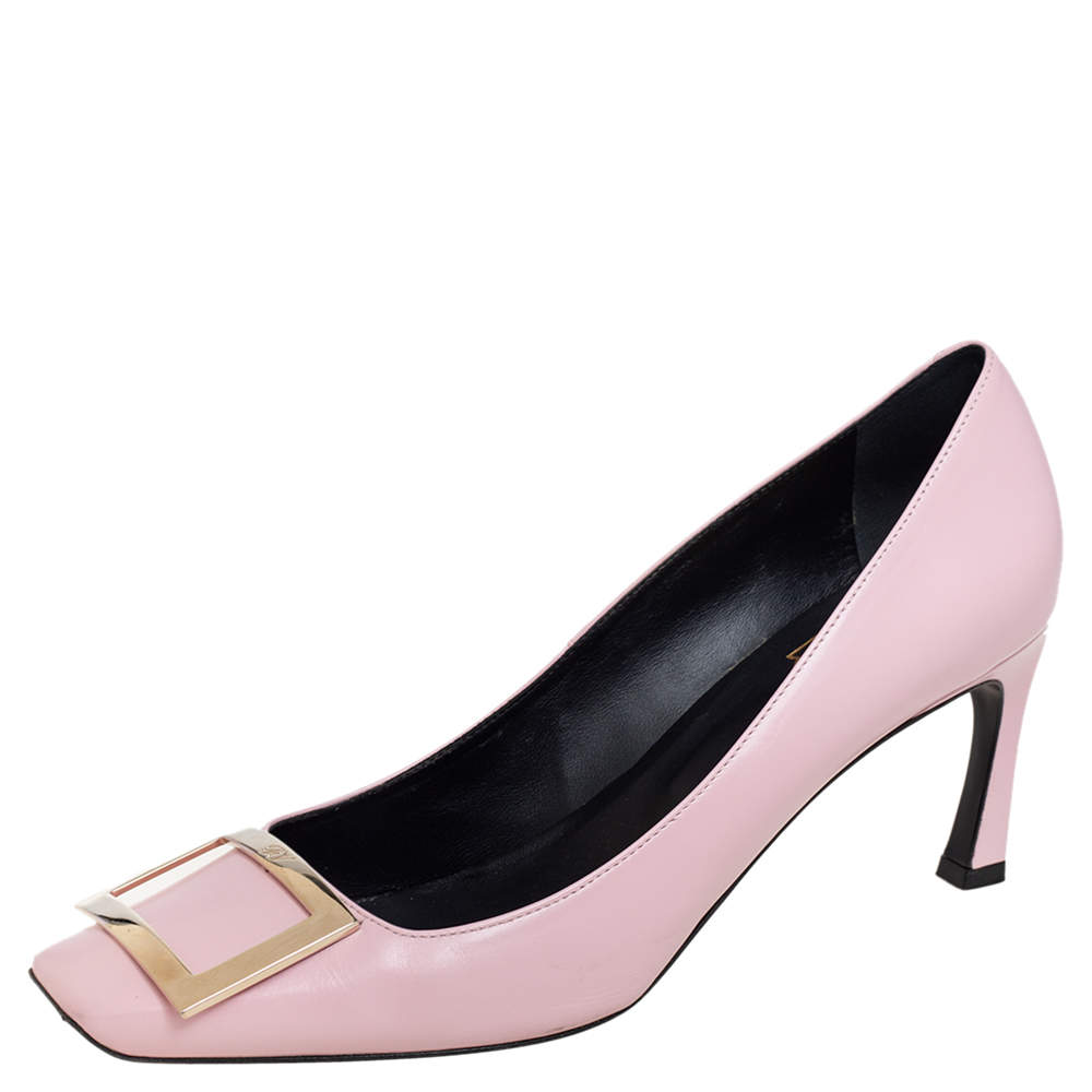 Pre Owned Roger Vivier Pink Leather Trompette Buckle Pumps Size 39