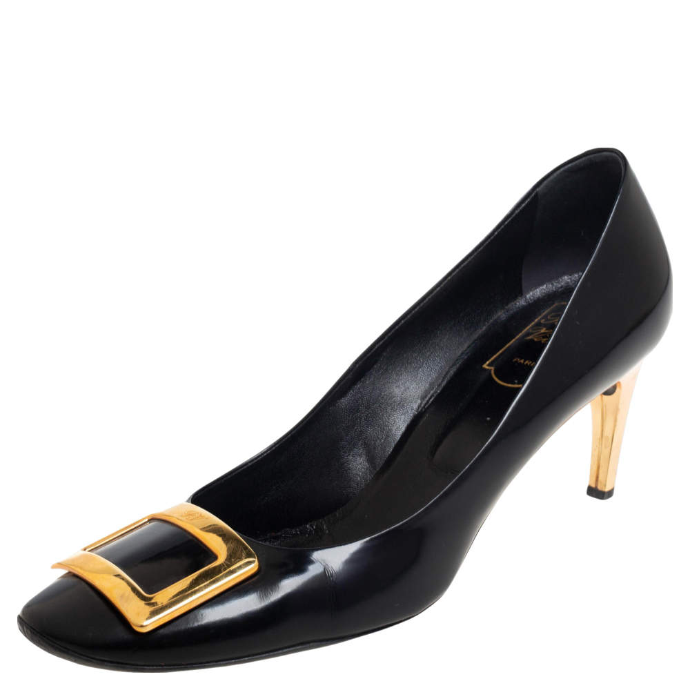 Pre Owned Roger Vivier Black Leather Belle Pumps Size 40