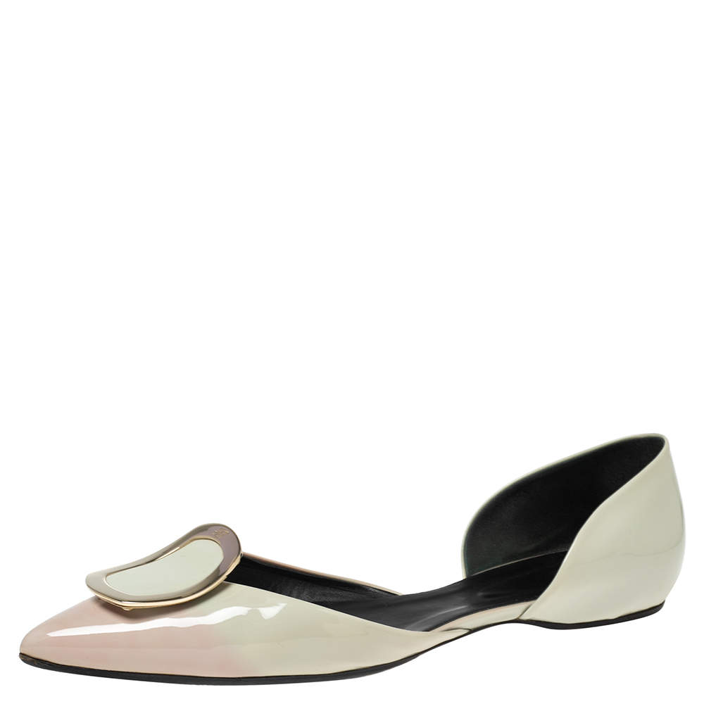 Roger Vivier Two Tone Patent Leather Embellished D'orsay Ballet Flats Size 40