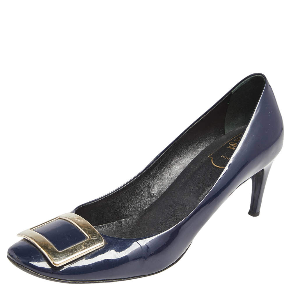 Pre Owned Roger Vivier Blue Patent Leather Limelight Buckle Pumps Size 41