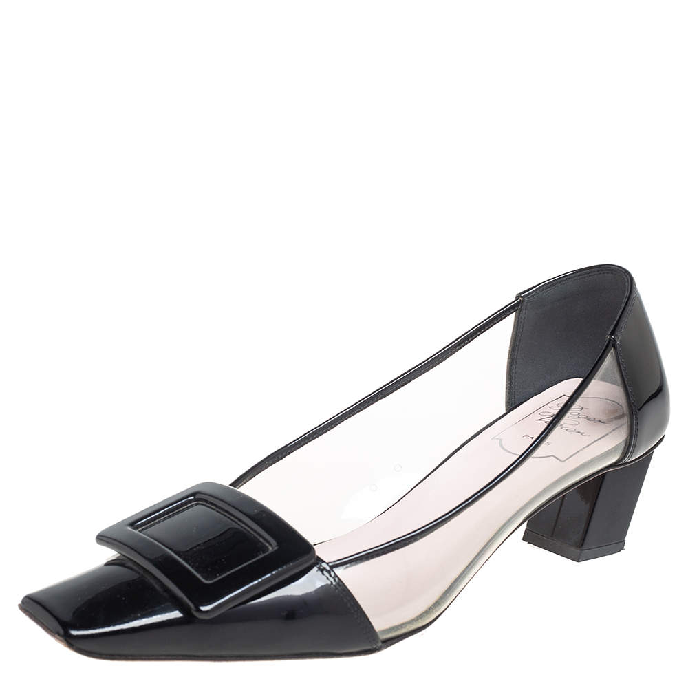 Roger Vivier Black PVC And Patent Leather Square Toe Pumps Size 37