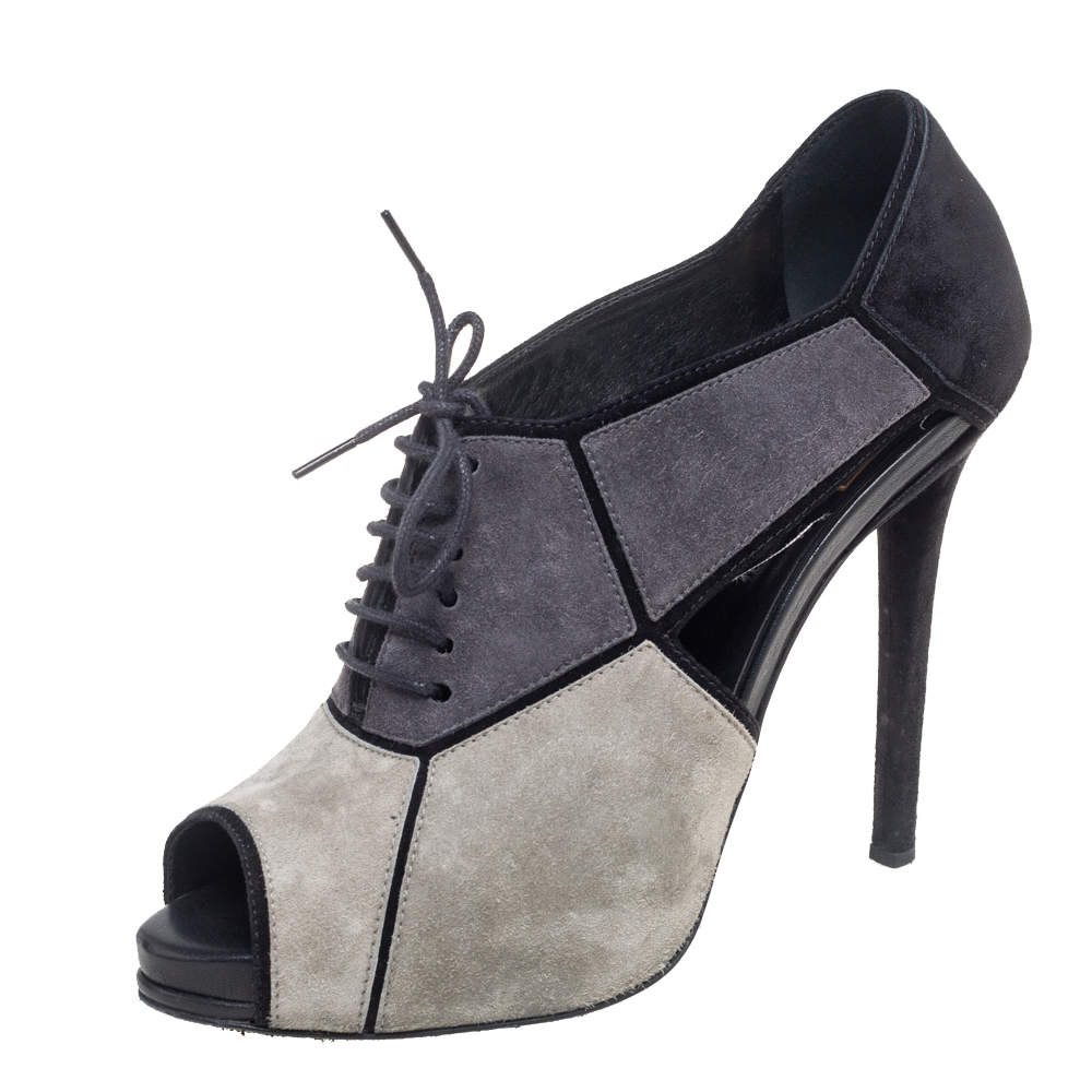 Roger Vivier Multicolor Suede Cut Out Lace Up Booties Size 39