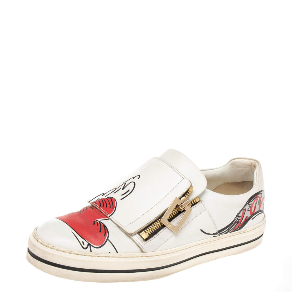 Roger Vivier White  Leather Sneaky Viv Zip-Up Sneakers Size 37