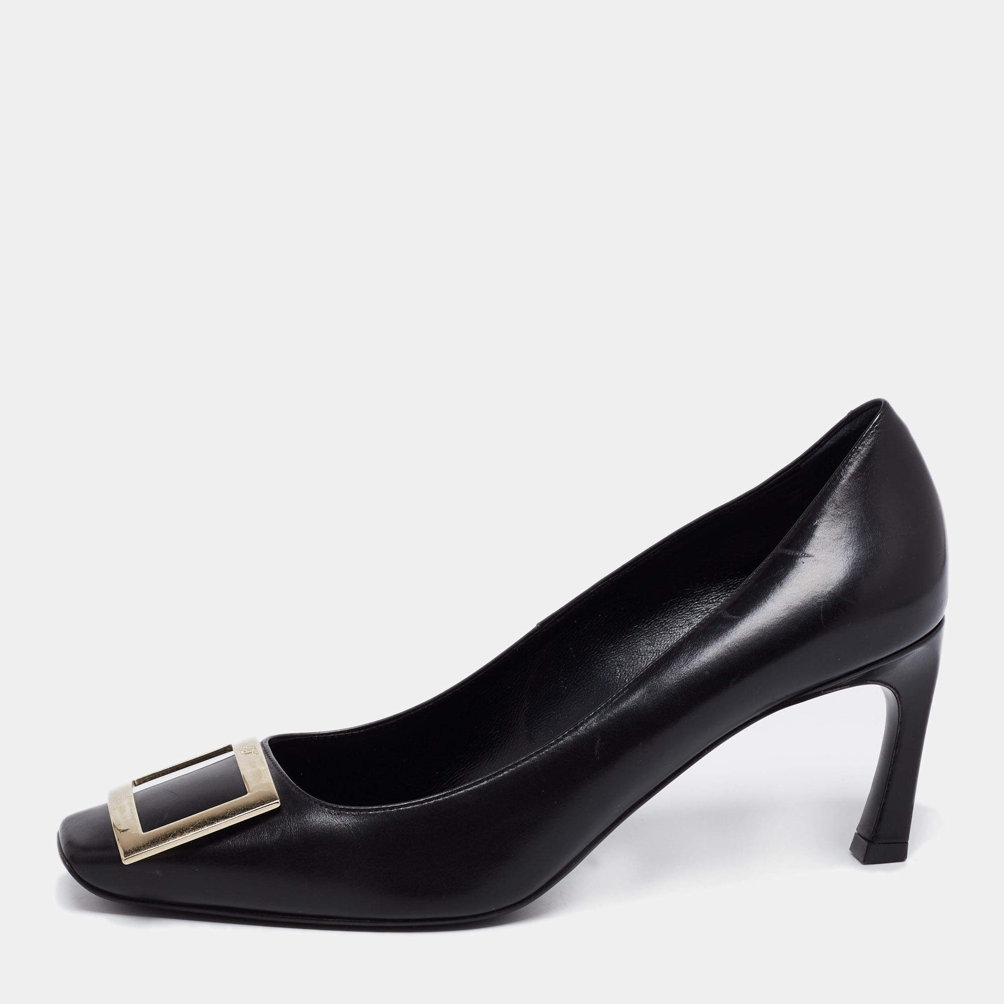 Pre Owned Roger Vivier Black Leather Buckle Pumps Size 38