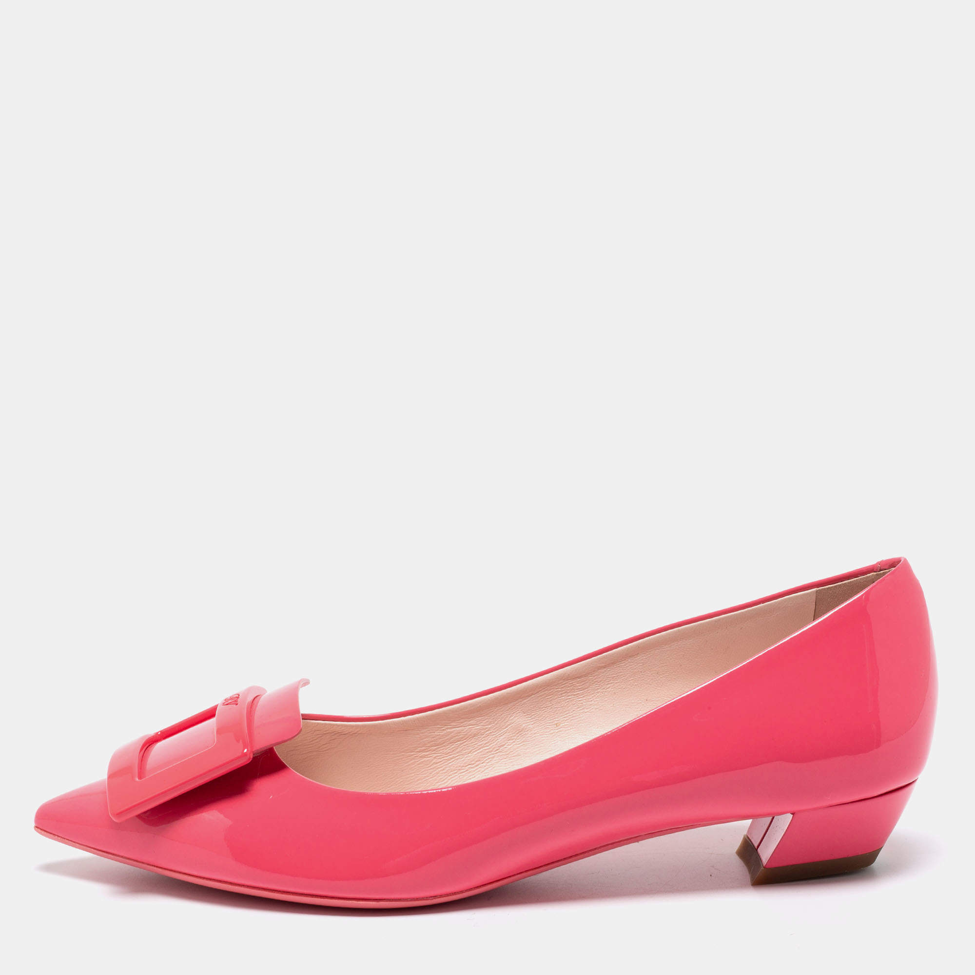 Pre Owned Roger Vivier Pink Patent Leather Pointed Toe Ballet Flats Size 39