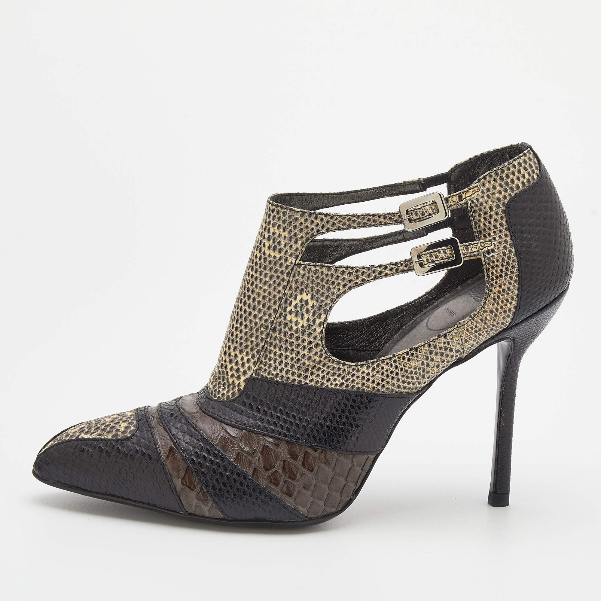 Roger Vivier Multicolor Python/Lizard, and Karung Booties Size 39