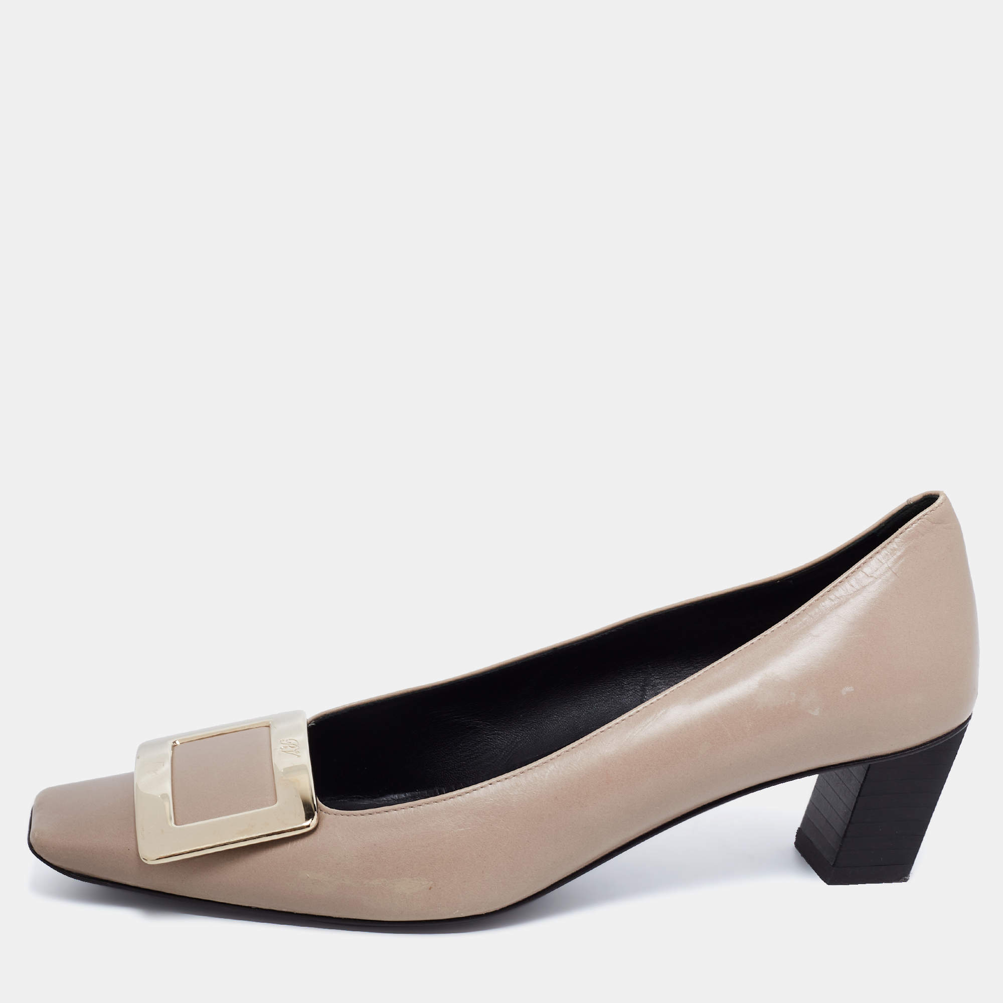 Pre Owned Roger Vivier Taupe Leather Belle Pumps Size 37