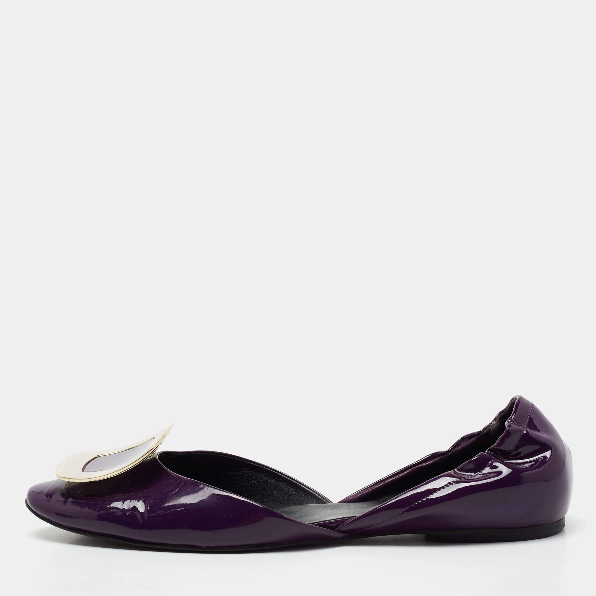 Pre Owned Roger Vivier Purple Patent Leather D'Orsay Ballet Flats Size 38.5