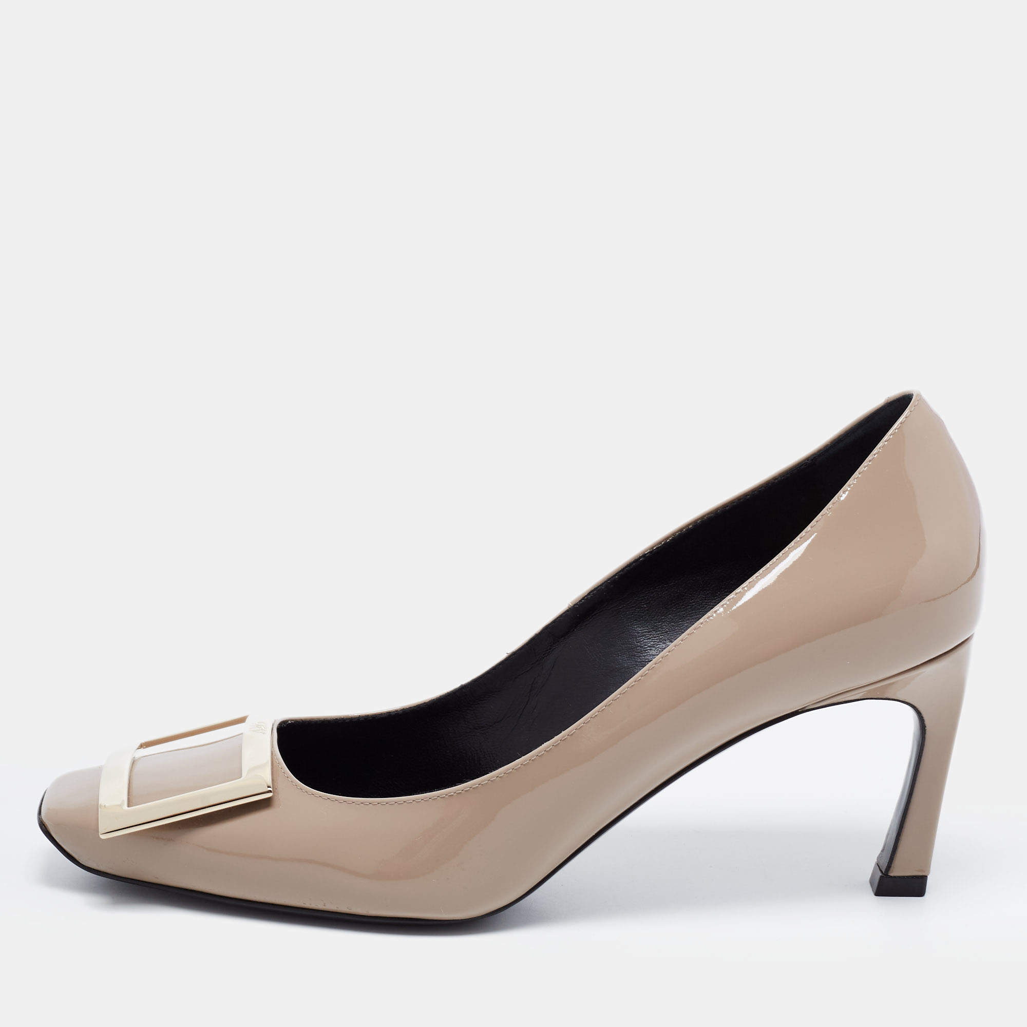 Pre Owned Roger Vivier Grey Patent Leather Trompette Pumps Size 37