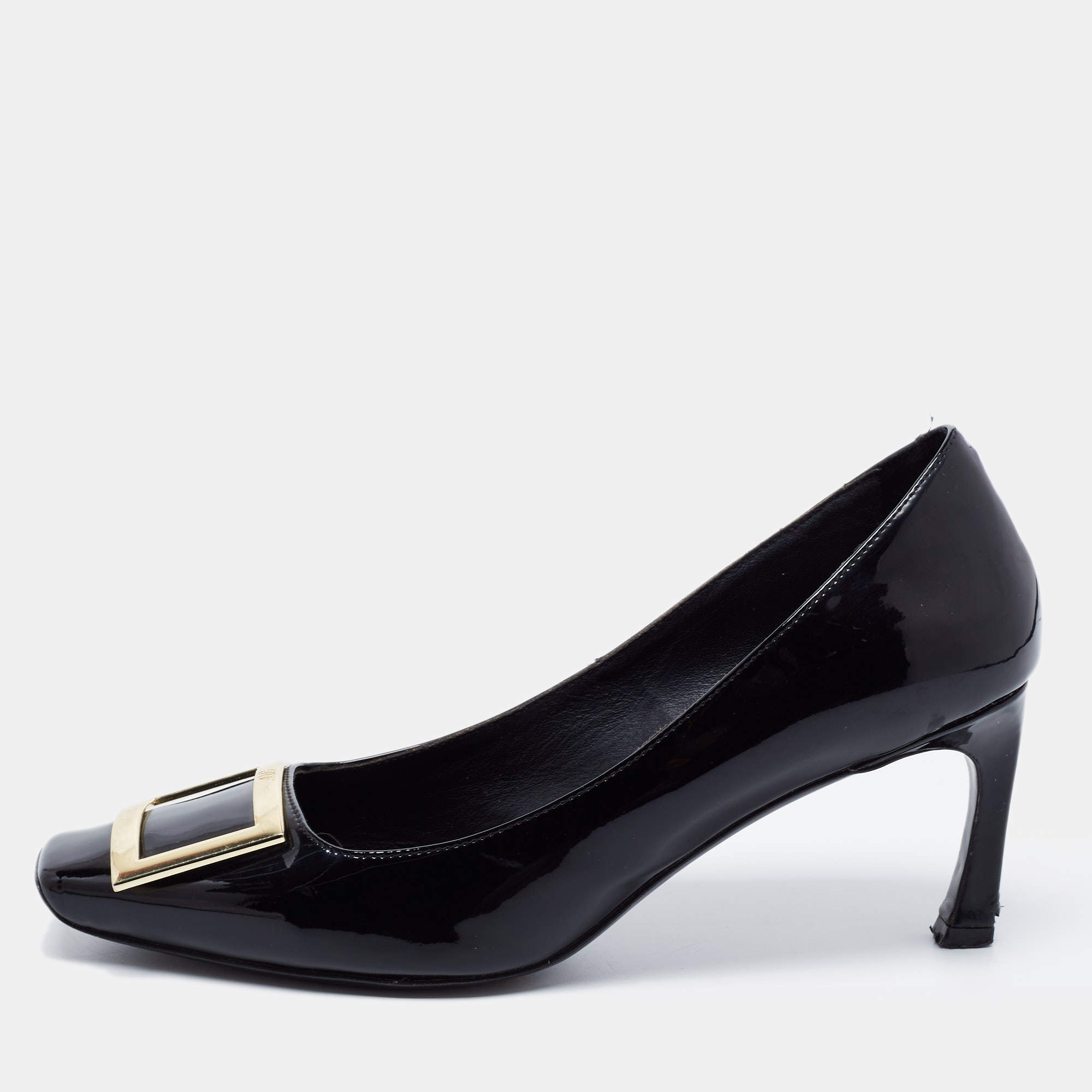 Pre Owned Roger Vivier Black Patent Leather Trompette Pumps Size 40 