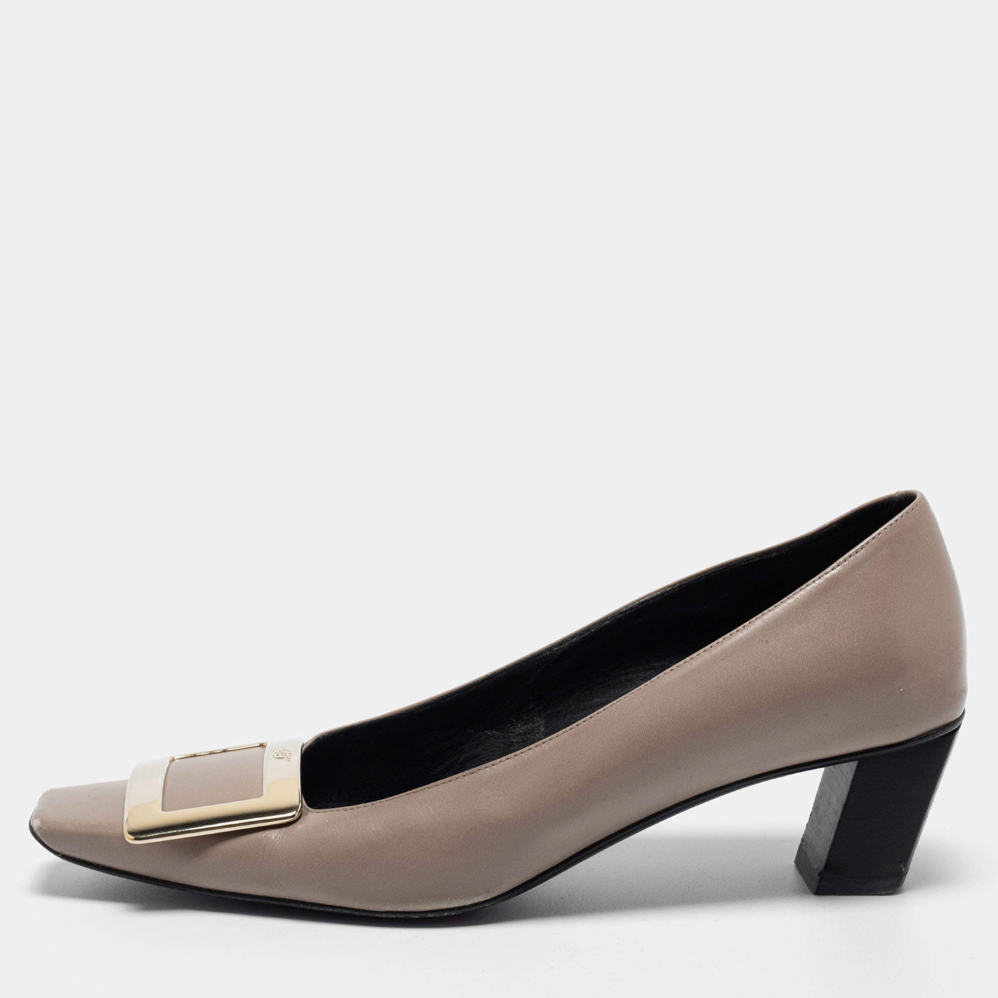 Pre Owned Roger Vivier Beige Leather Trompette Pumps Size 37