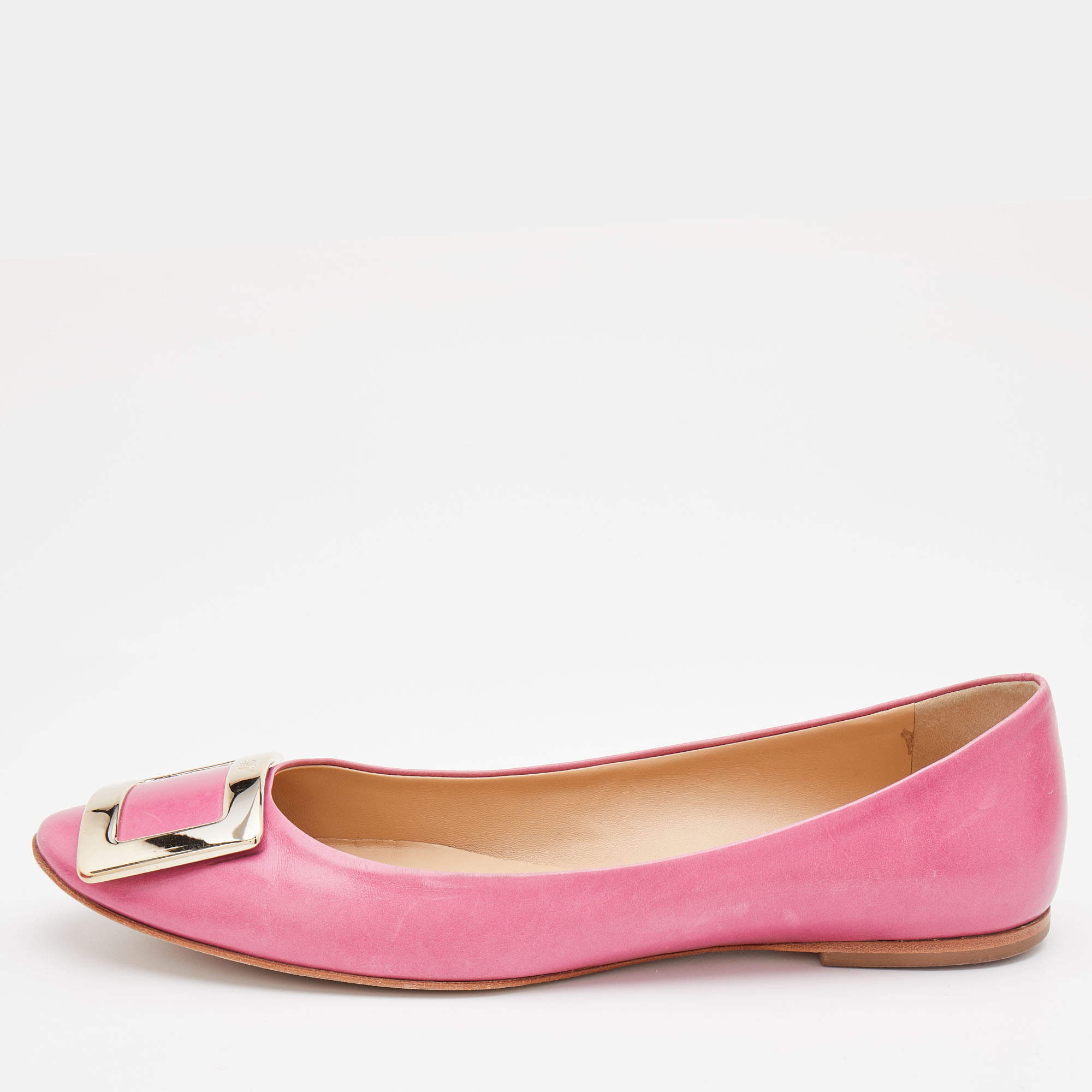 Roger Vivier Pink Leather Belle Ballet Flats Size 39