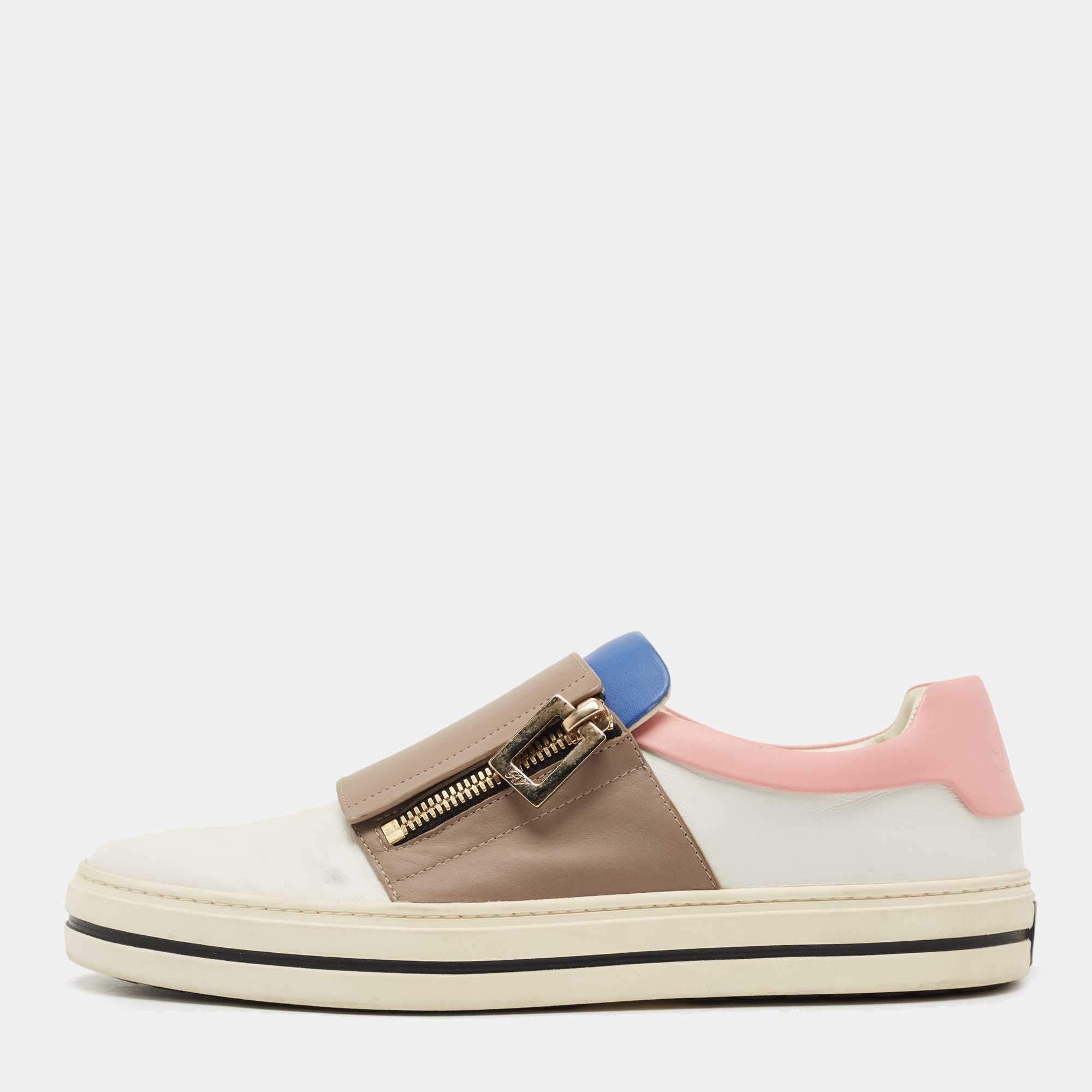 Pre Owned Roger Vivier Multicolor Leather Sneaky Viv Zip Sneakers Size 39