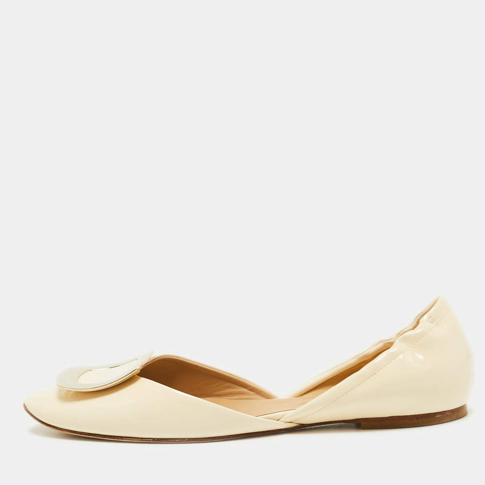 Roger Vivier Cream Patent Leather D'orsay Ballet Flats Size 38