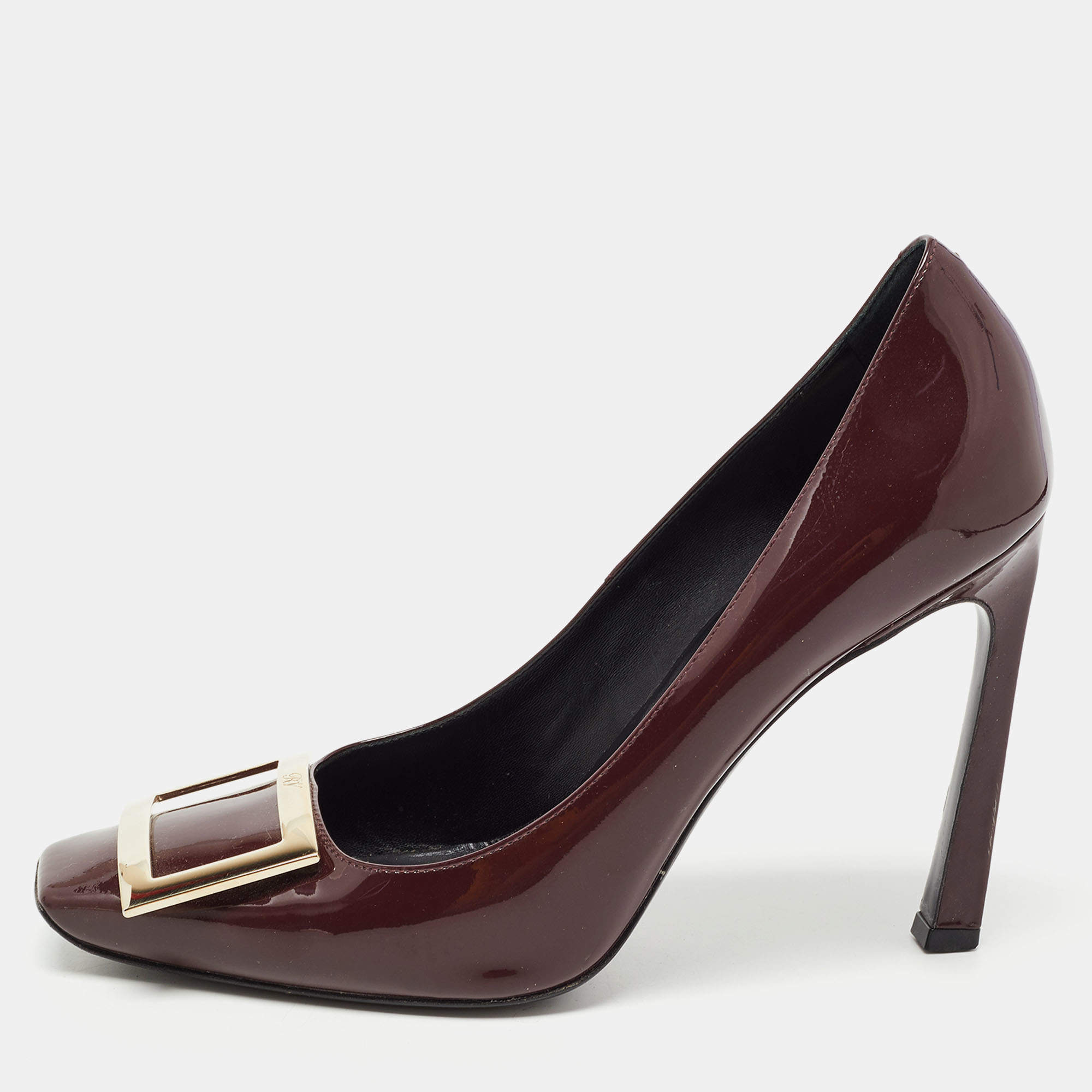 Pre Owned Roger Vivier Dark Burgundy Patent Leather Belle Vivier Trompette Pumps Size 38.5