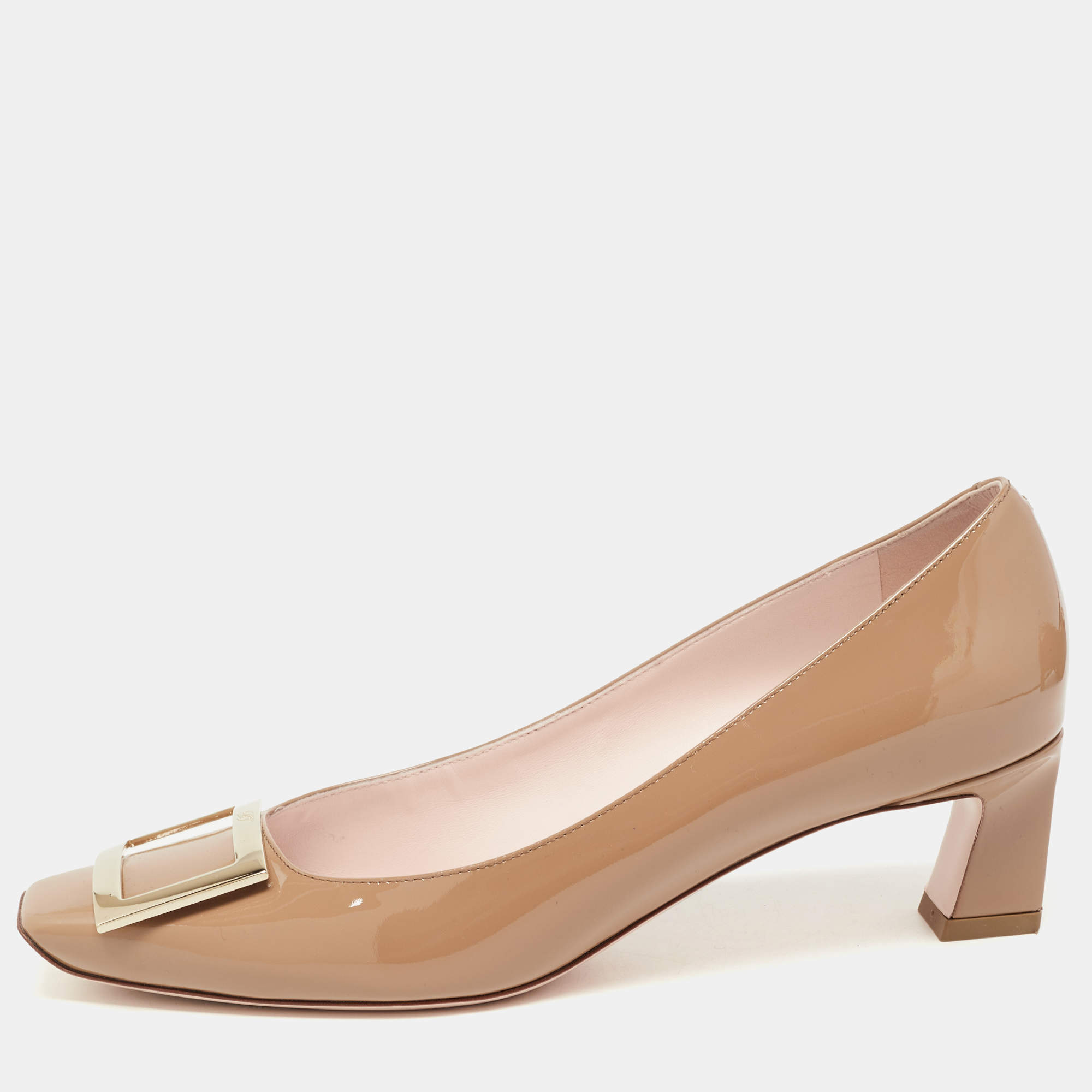 Pre Owned Roger Vivier Brown Patent Leather Trompette Pumps Size 40