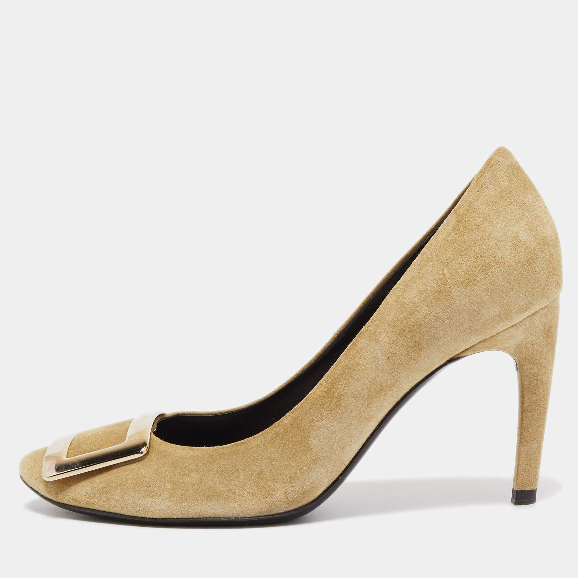 Pre Owned Roger Vivier Green Suede Belle Pumps Size 38.5