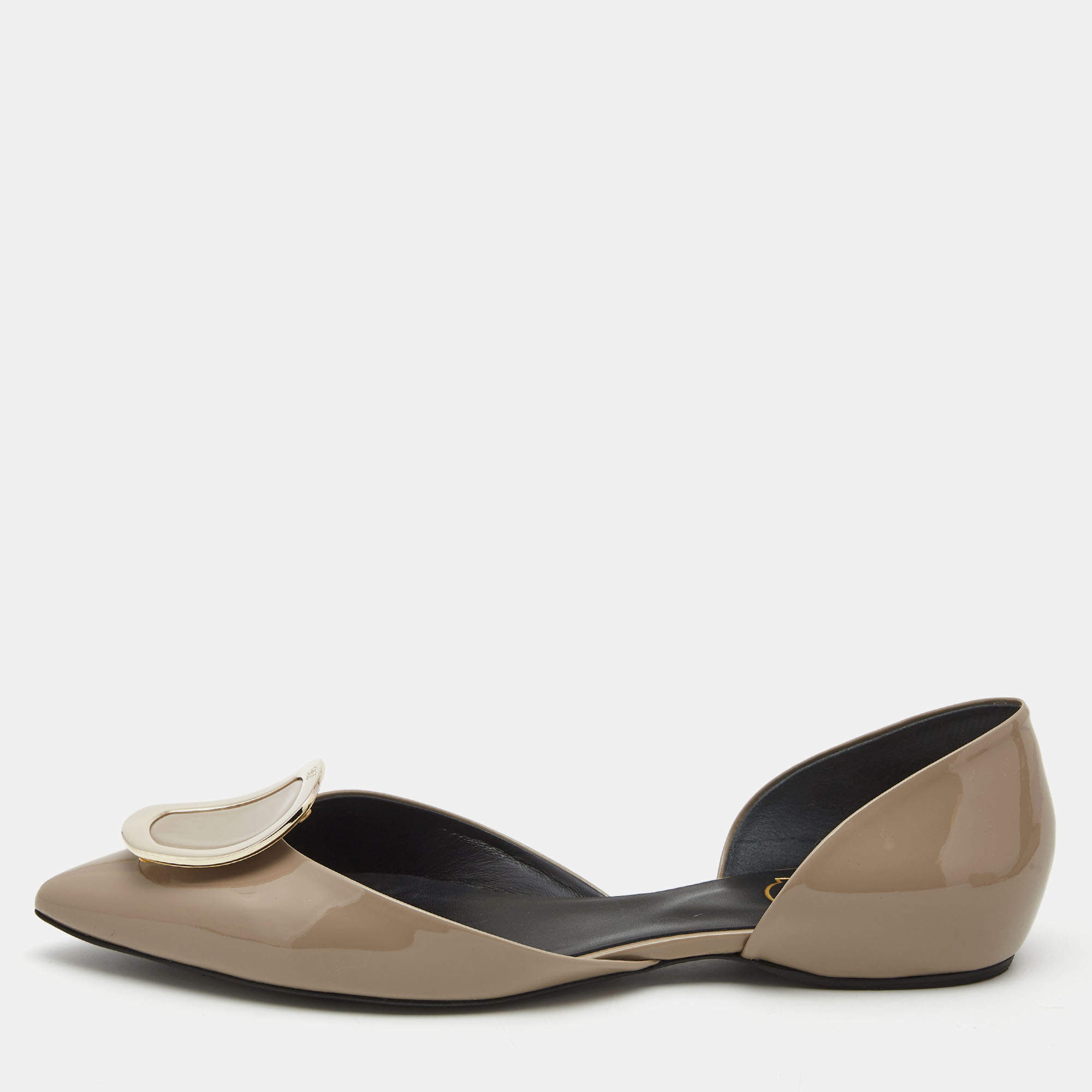 Roger Vivier Grey Patent Leather Belle Vivier Trompette D'orsay Flats Size 38.5