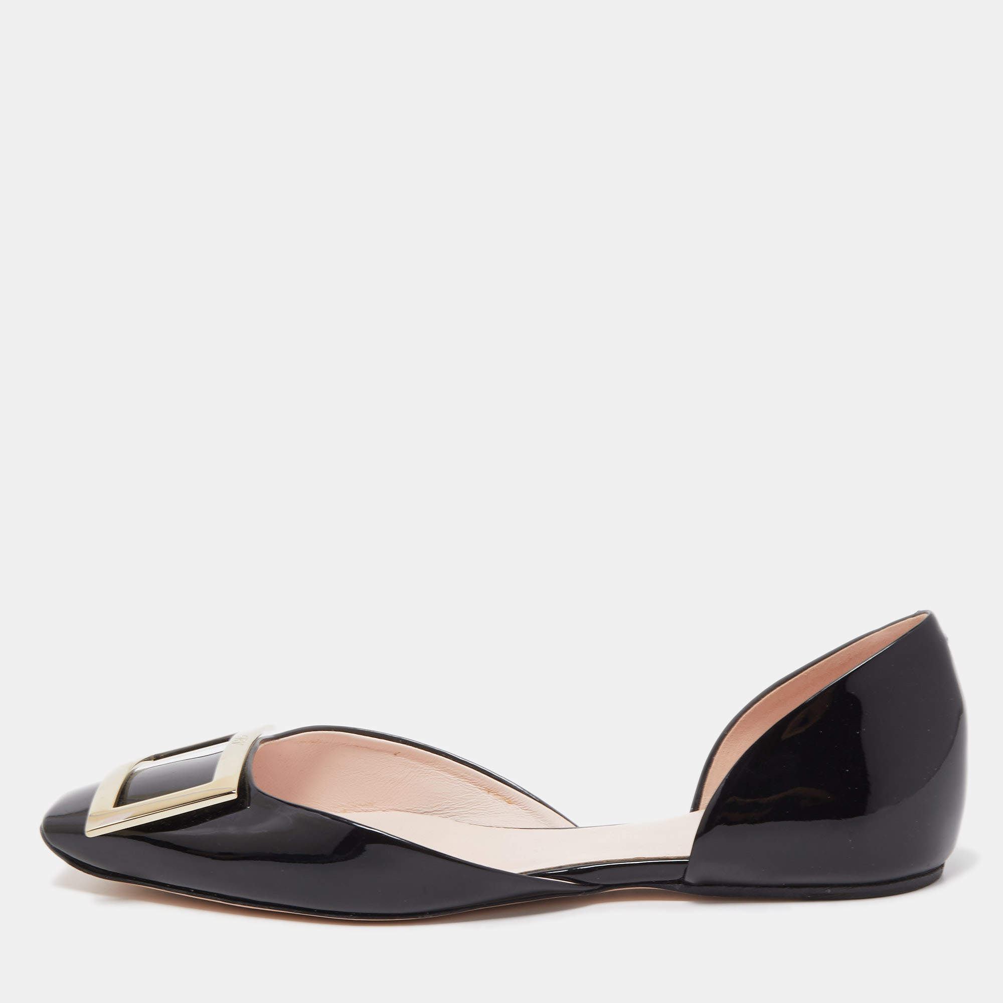 Roger Vivier Black Patent Leather Trompette D'orsay Ballet Flats Size 36