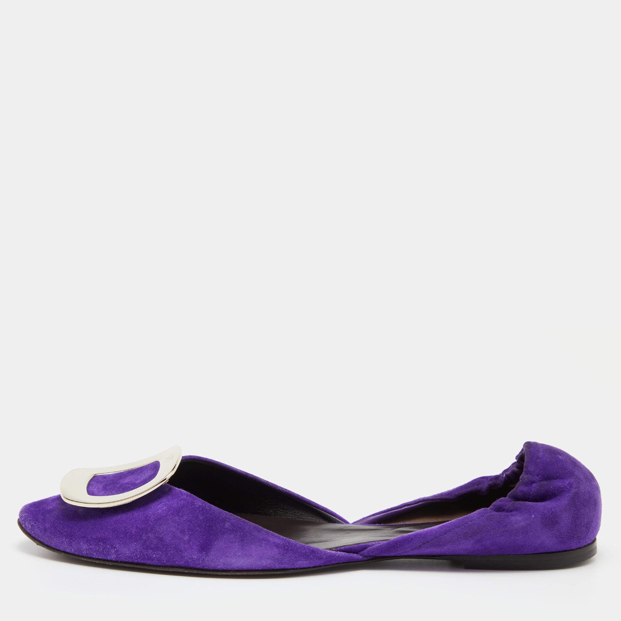 Pre Owned Roger Vivier Purple Suede Chips Buckle D'orsay Ballet Flats Size 39.5