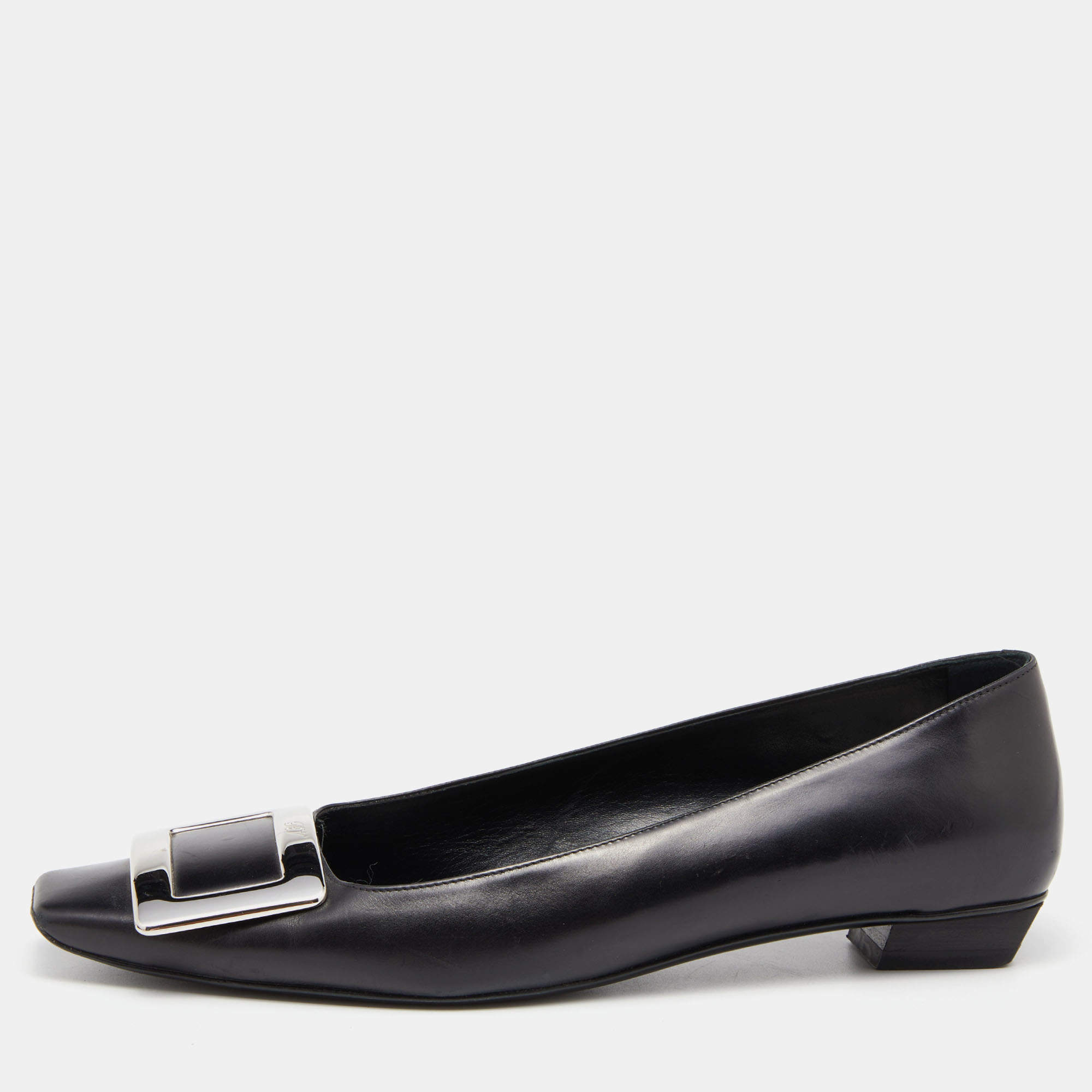 Roger Vivier Black Leather Belle Vivier Ballet Flats Size 37.5