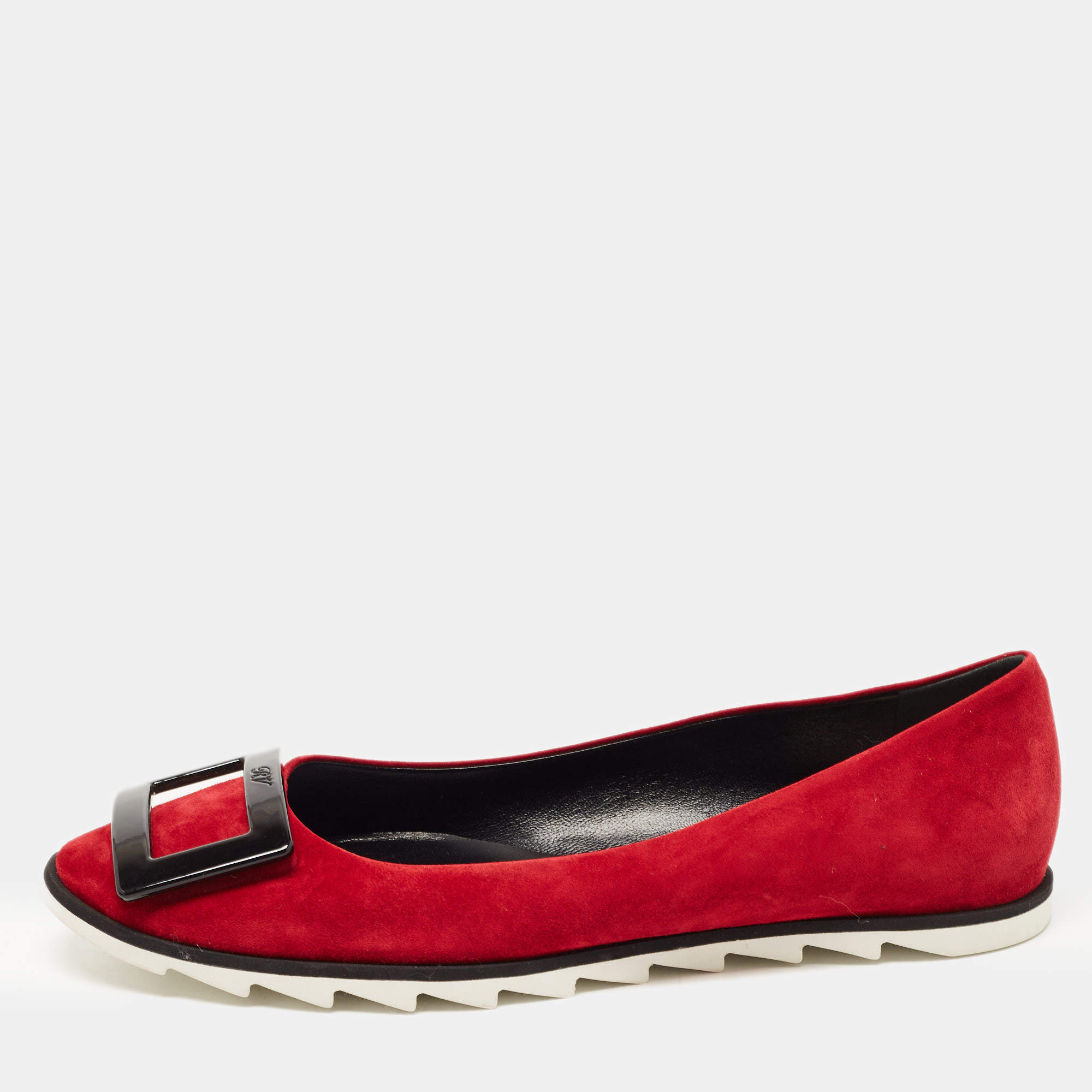 Roger Vivier Red Suede Gommette Ballet Flats Size 39