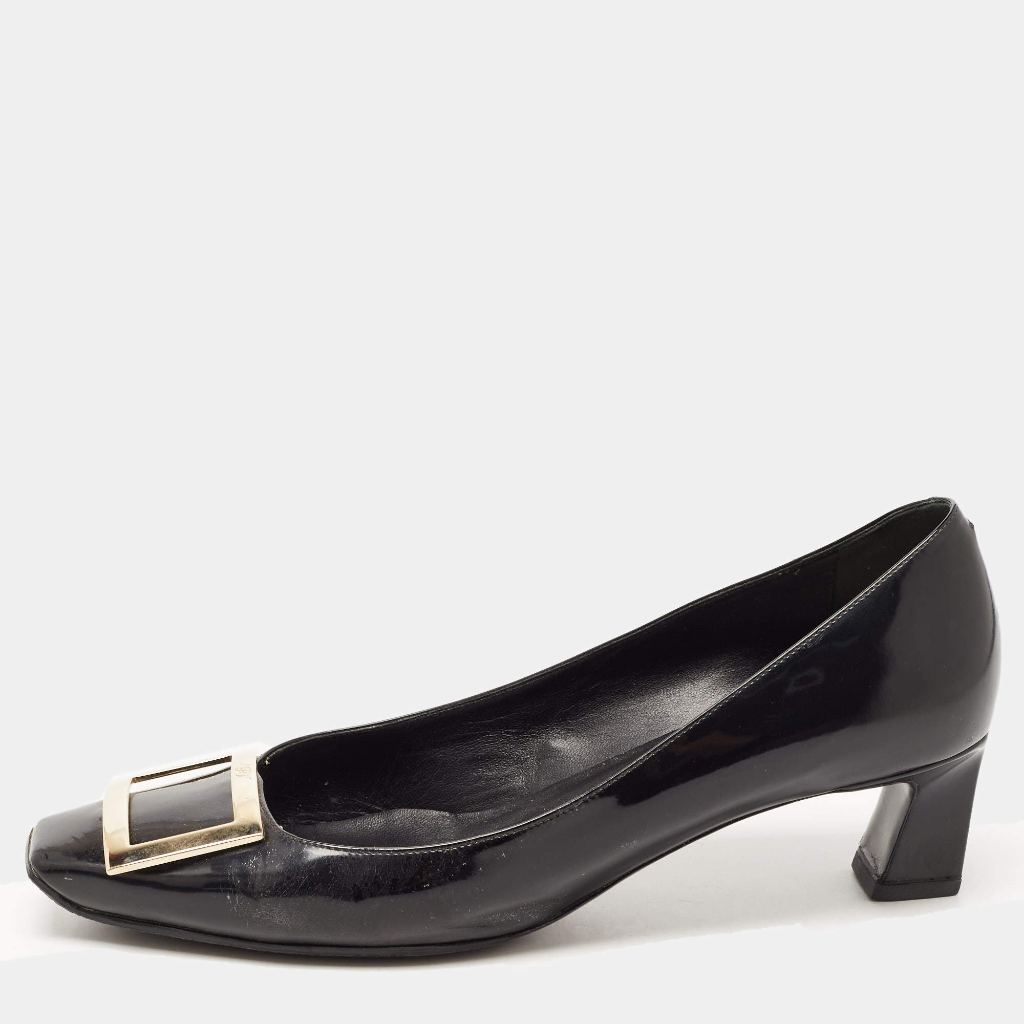 Pre Owned Roger Vivier Black Patent Leather Belle Vivier Pumps Size 41