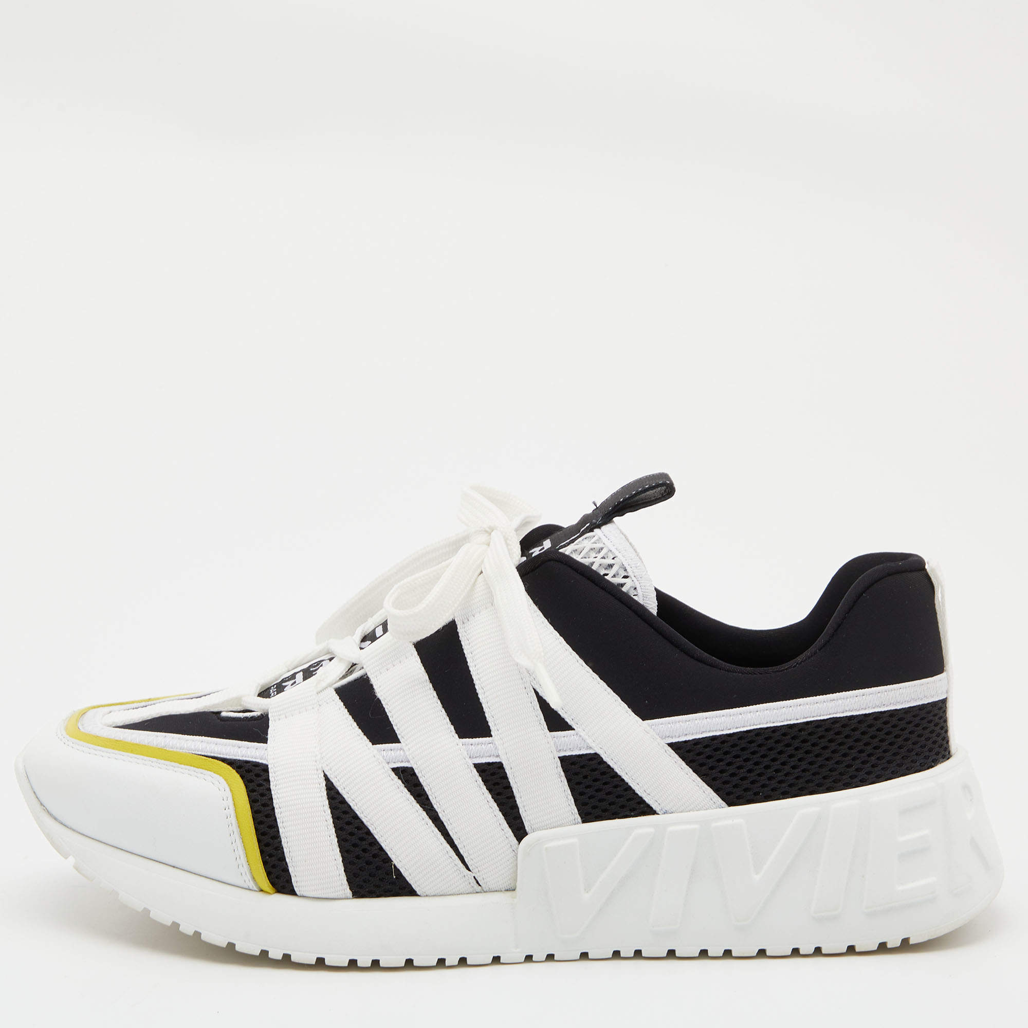 Pre Owned Roger Vivier White/Black Leather and Mesh Viv Go Scuba Sneakers Size 40