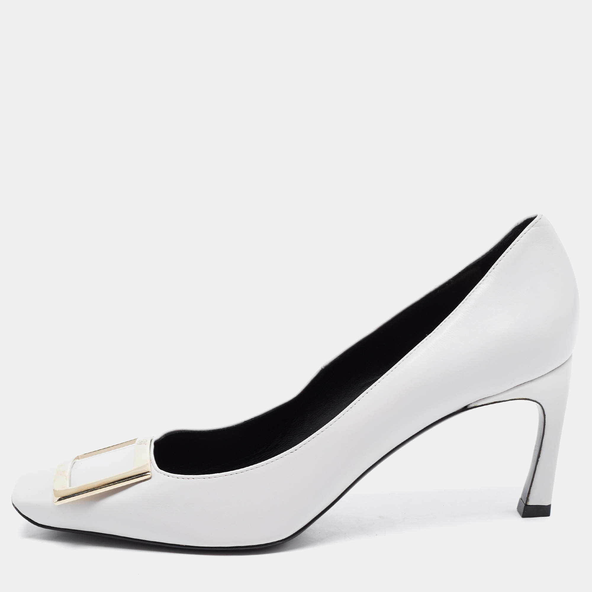 Pre Owned Roger Vivier Grey Leather Trompette Pumps Size 39