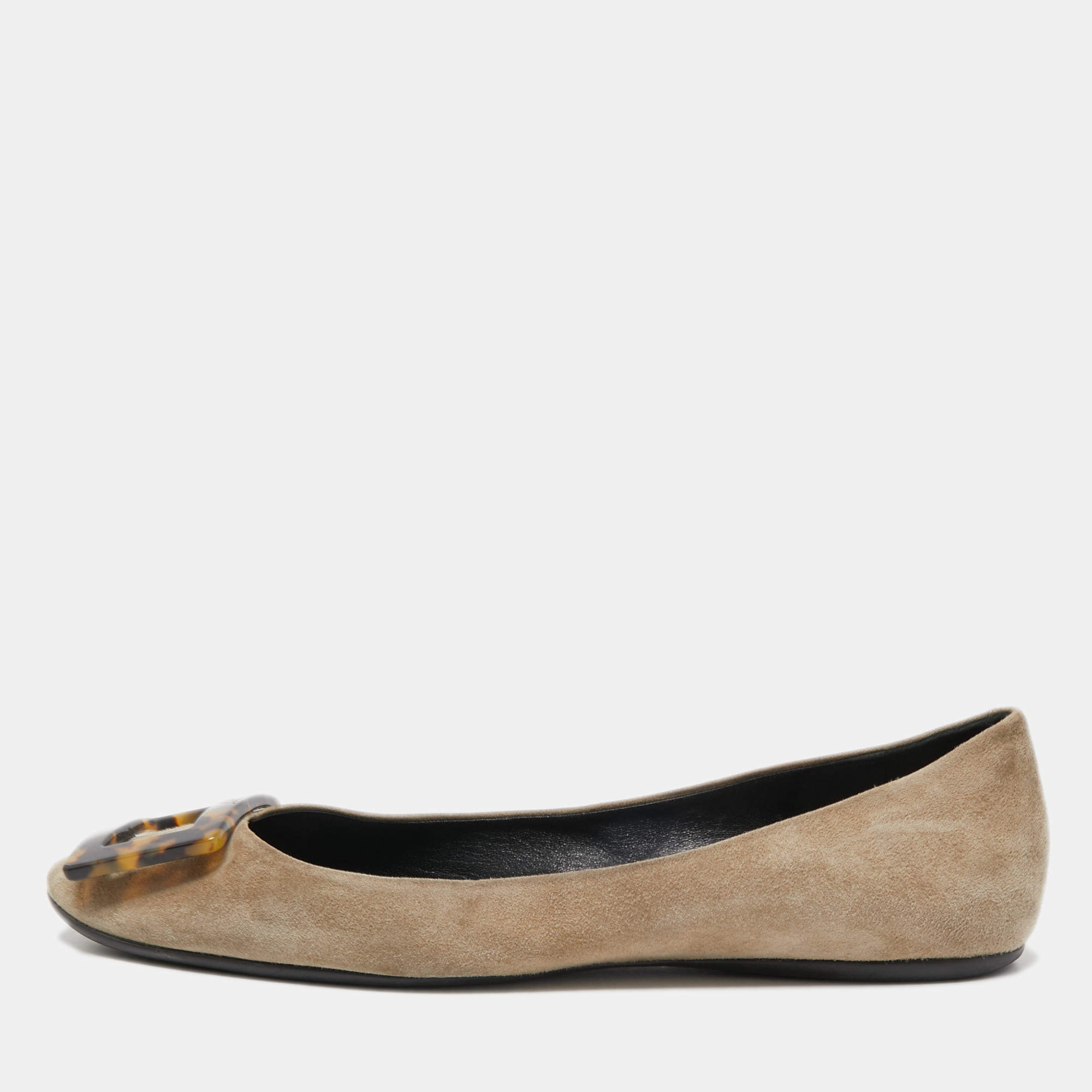 Pre Owned Roger Vivier Grey Suede Gommette Ballet Flats Size 40