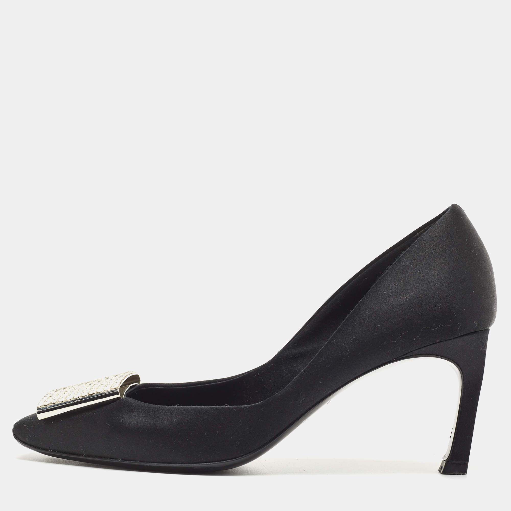 Pre Owned Roger Vivier Black Satin Embellished Pumps Size 39