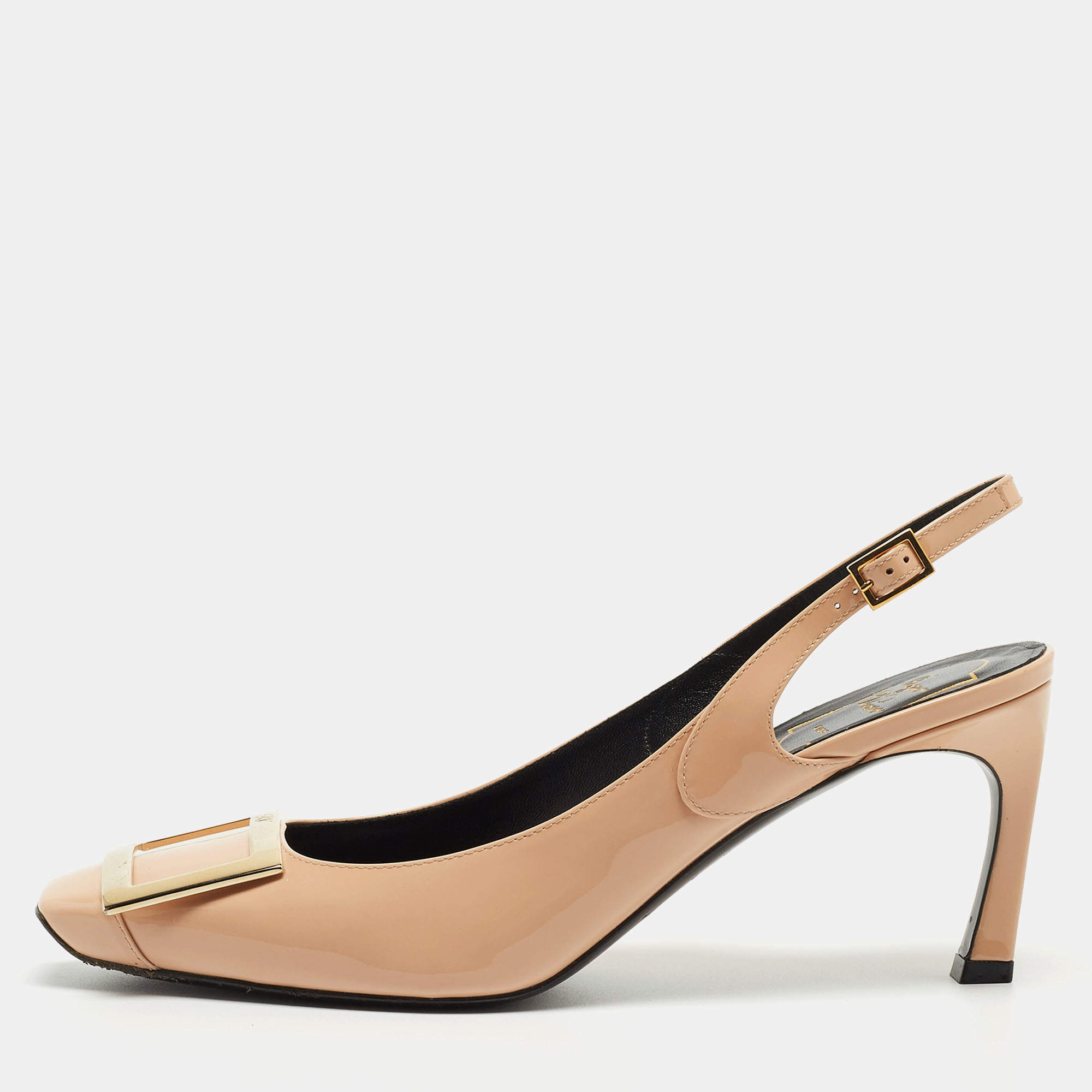 Pre Owned Roger Vivier Beige Patent Belle Vivier Slingback Pumps Size 39
