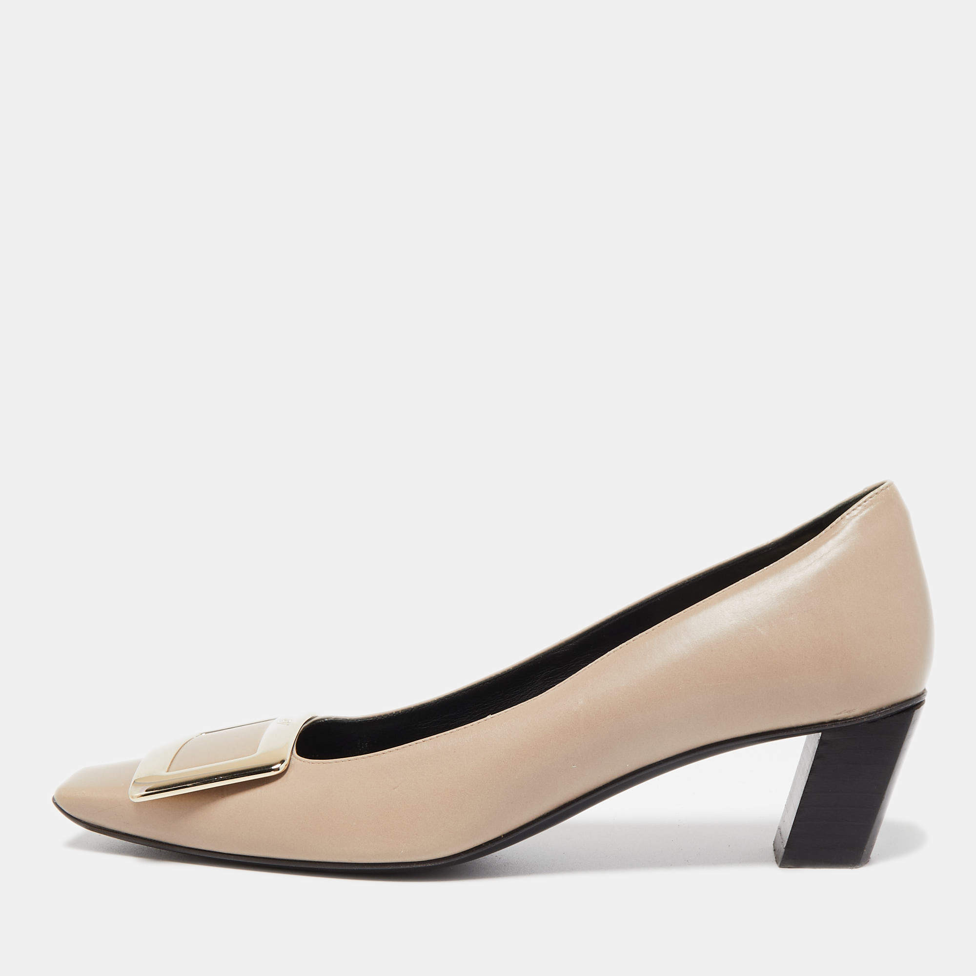 Pre Owned Roger Vivier Grey Leather Belle Vivier Pumps Size 37