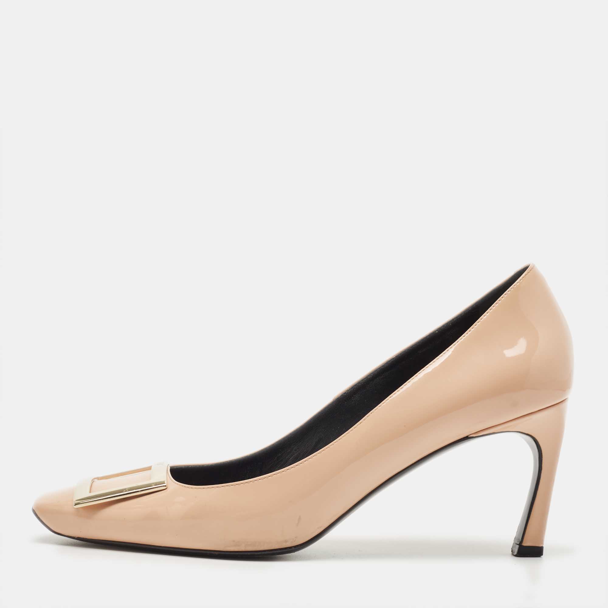 Pre Owned Roger Vivier Beige Patent Trompette Pumps Size 40