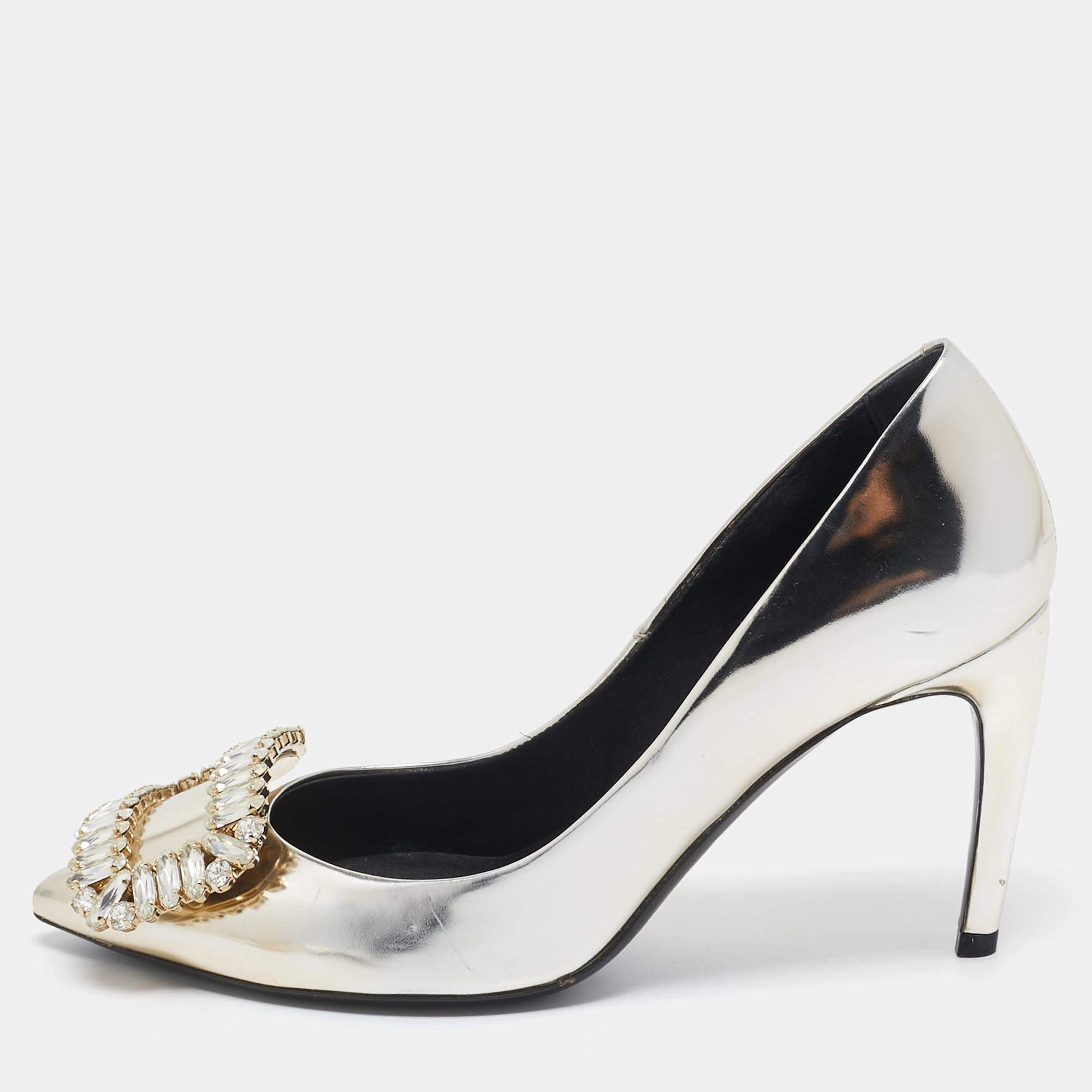 Pre Owned Roger Vivier Gold Leather Metallic Trompette Pumps Size 36