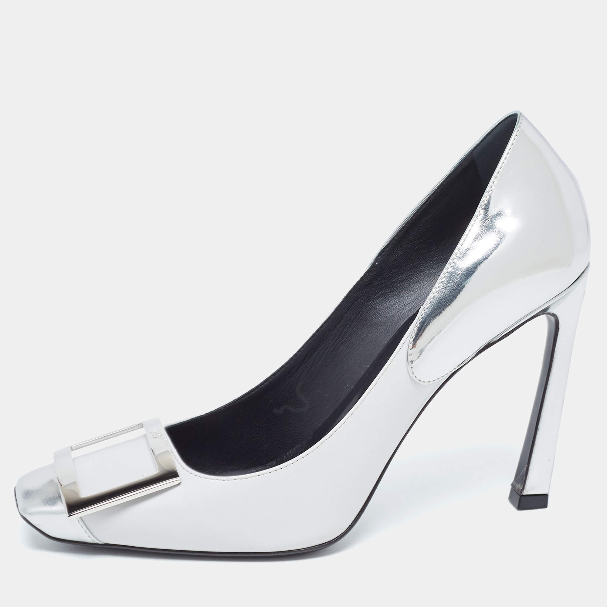 Pre Owned Roger Vivier Grey/Silver Leather Trompette Pumps Size 38