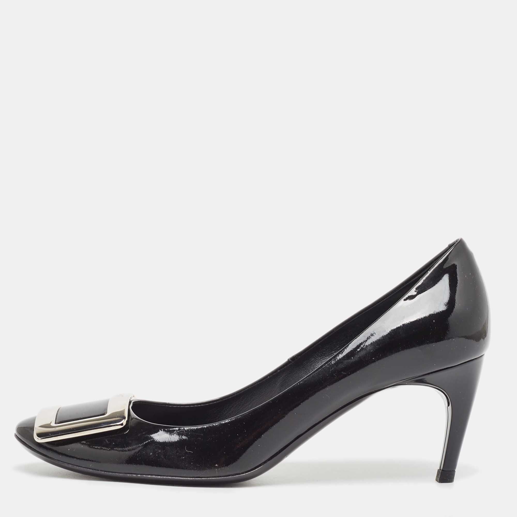 Pre Owned Roger Vivier Black Patent Leather Belle de Nuit Pumps Size 37.5