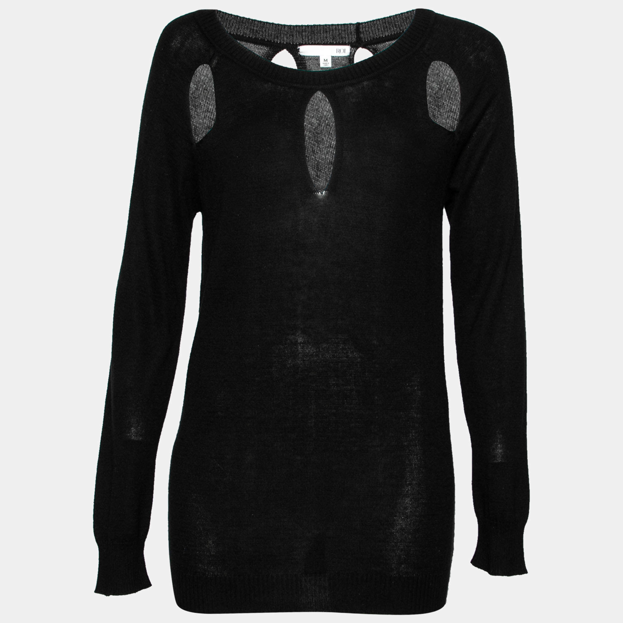 Pre Owned Roi Black Silk & Cashmere Knit Cut-Out Detail Sweater M