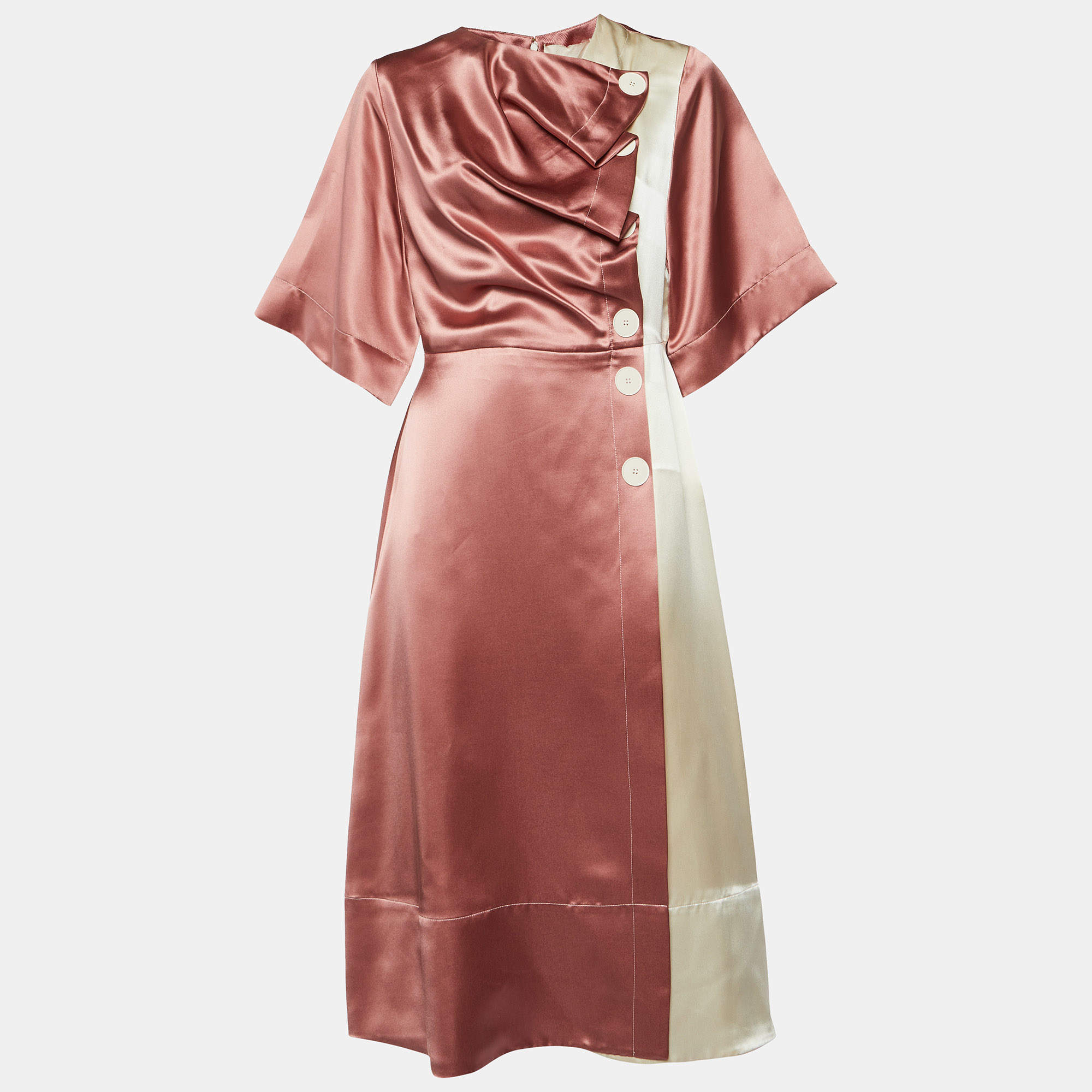 Roksanda Pink Colorblock Silk Satin Wrap Dress L