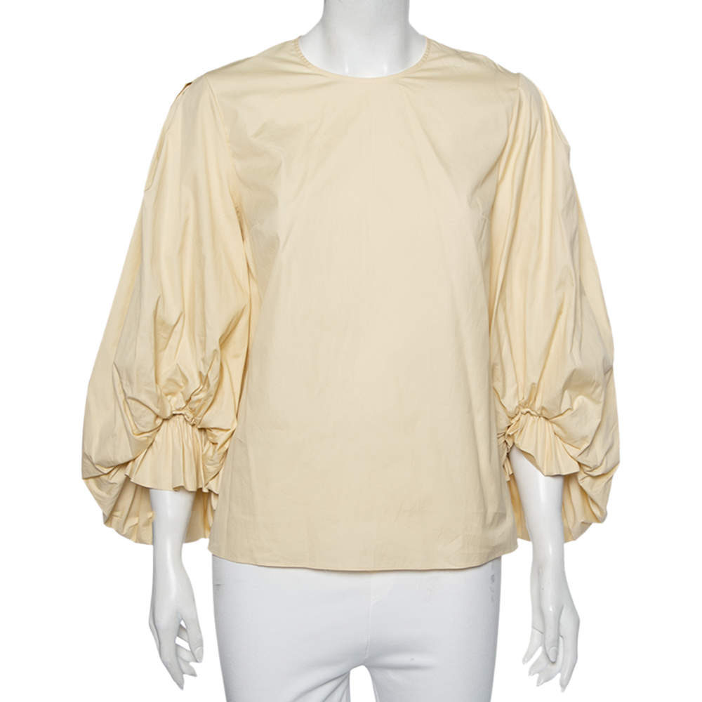 Pre Owned Roksanda Ilincic Cream Crinkled Cotton Puff Sleeve Detailed Seya Top M